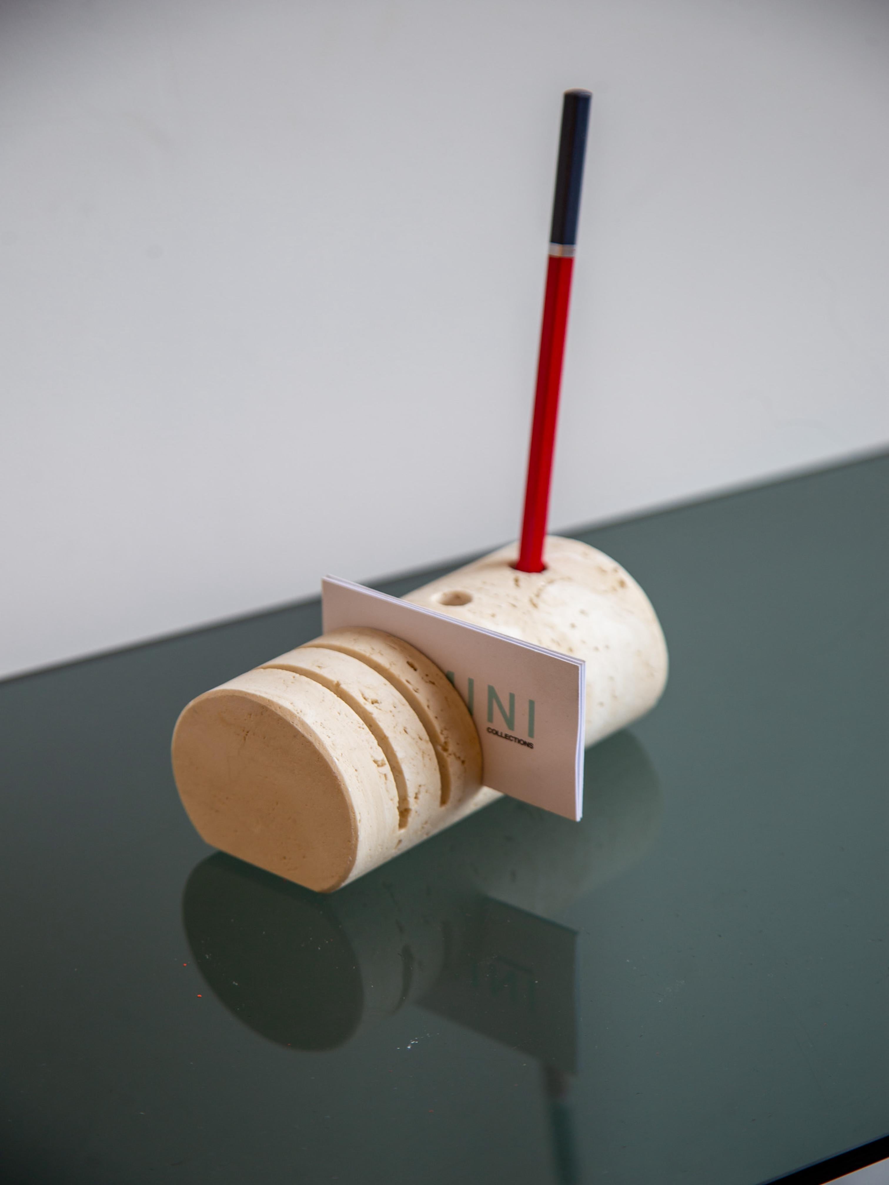 Late 20th Century Italian Travertine Pen and Card Holder For Sale