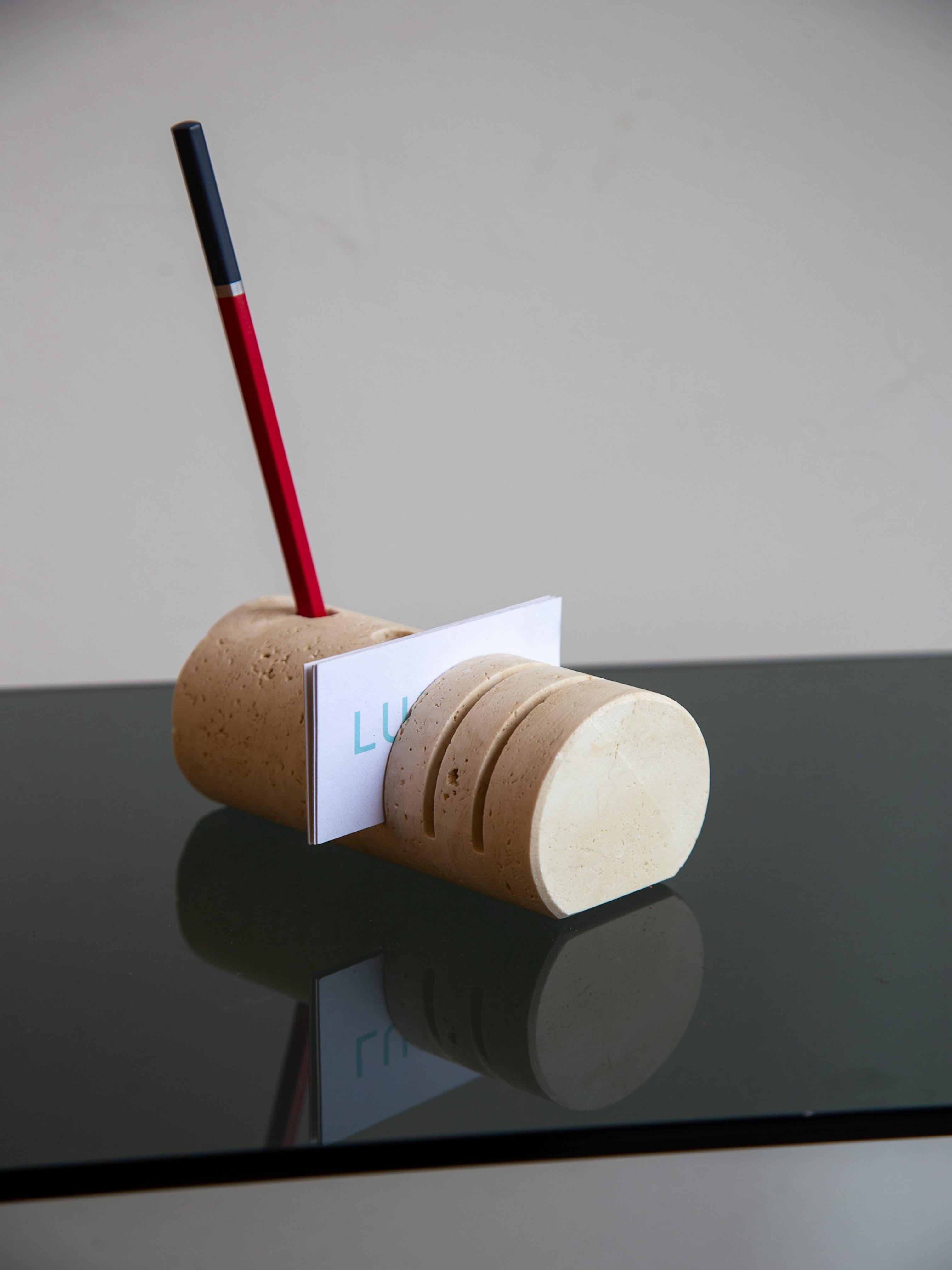 Italian Travertine Pen and Card Holder For Sale 1