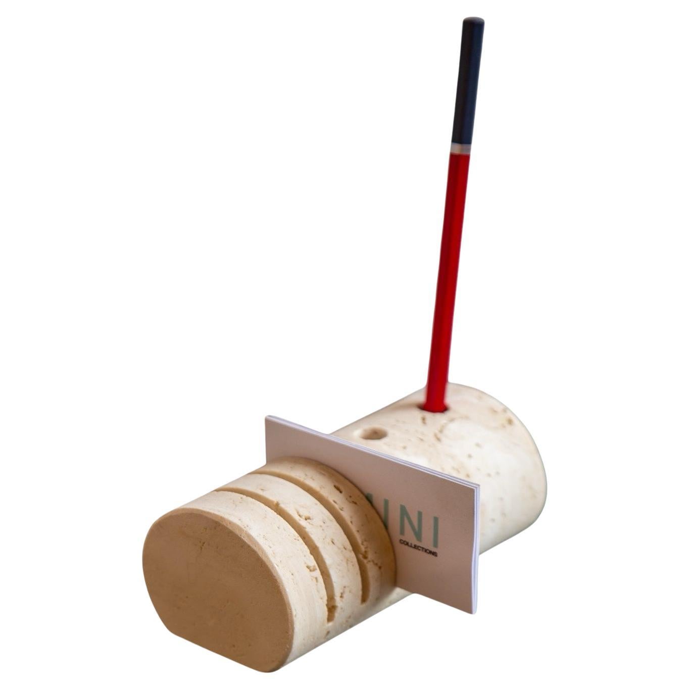 Italian Travertine Pen and Card Holder For Sale