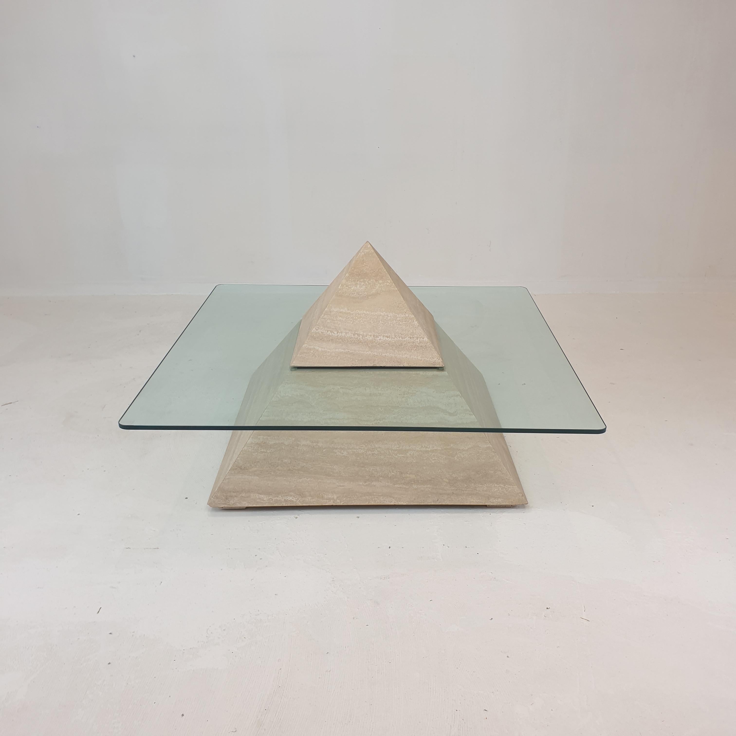 Hand-Crafted Italian Travertine Pyramid Coffee Table, 1980s For Sale
