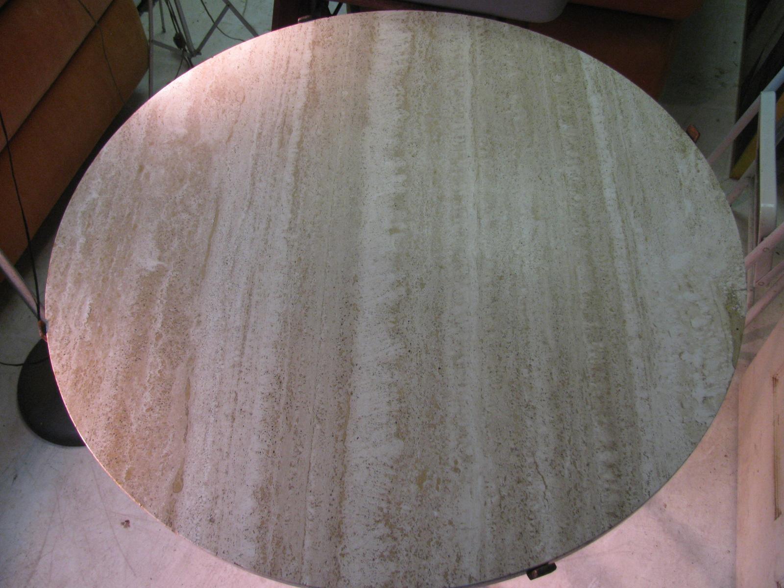 Hand-Crafted Italian Travertine Stone Round Top with Wrought Iron Base Dining Table