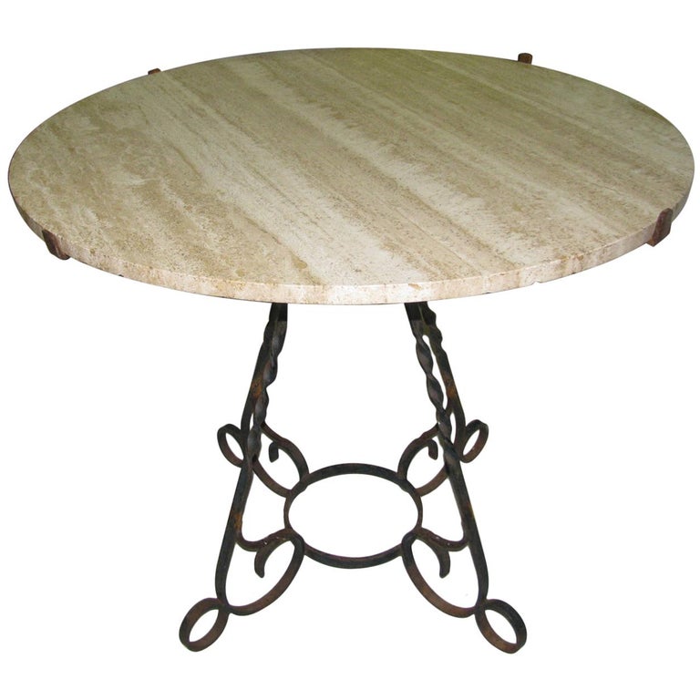 Italian Travertine Round Top With Hand Wrought Iron Base Dining Italian Travertine Round Top With Hand Wrought Iron Base Dining Table Circa 1950 For
