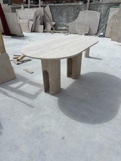 Italian Travertine Sculptural Handmade Dining Table , Custom Travertine Table
