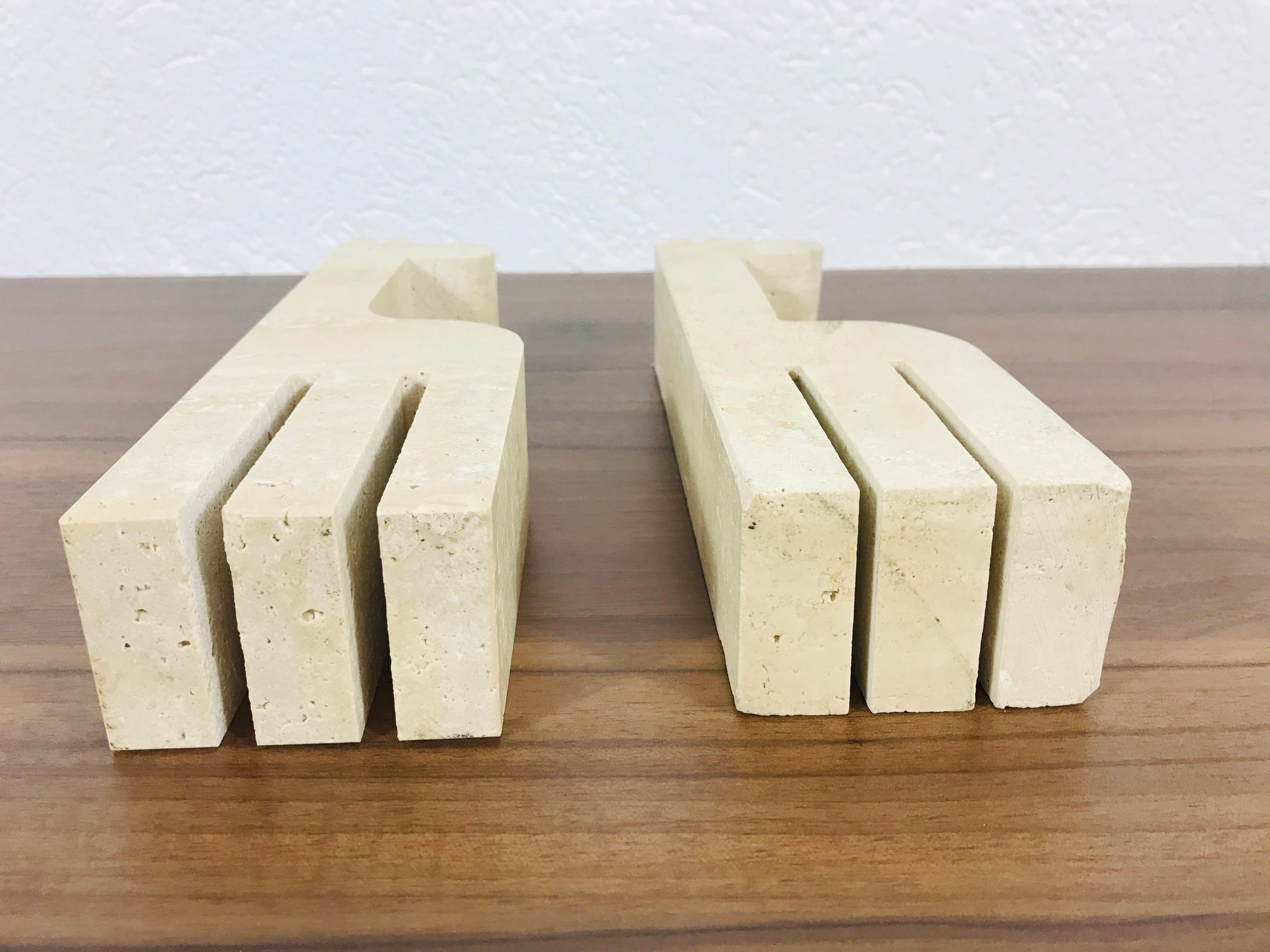 Italian Travertine Sculpture Book Ends by Fratelli Mannelli, Italy, 1970s, Pair 6