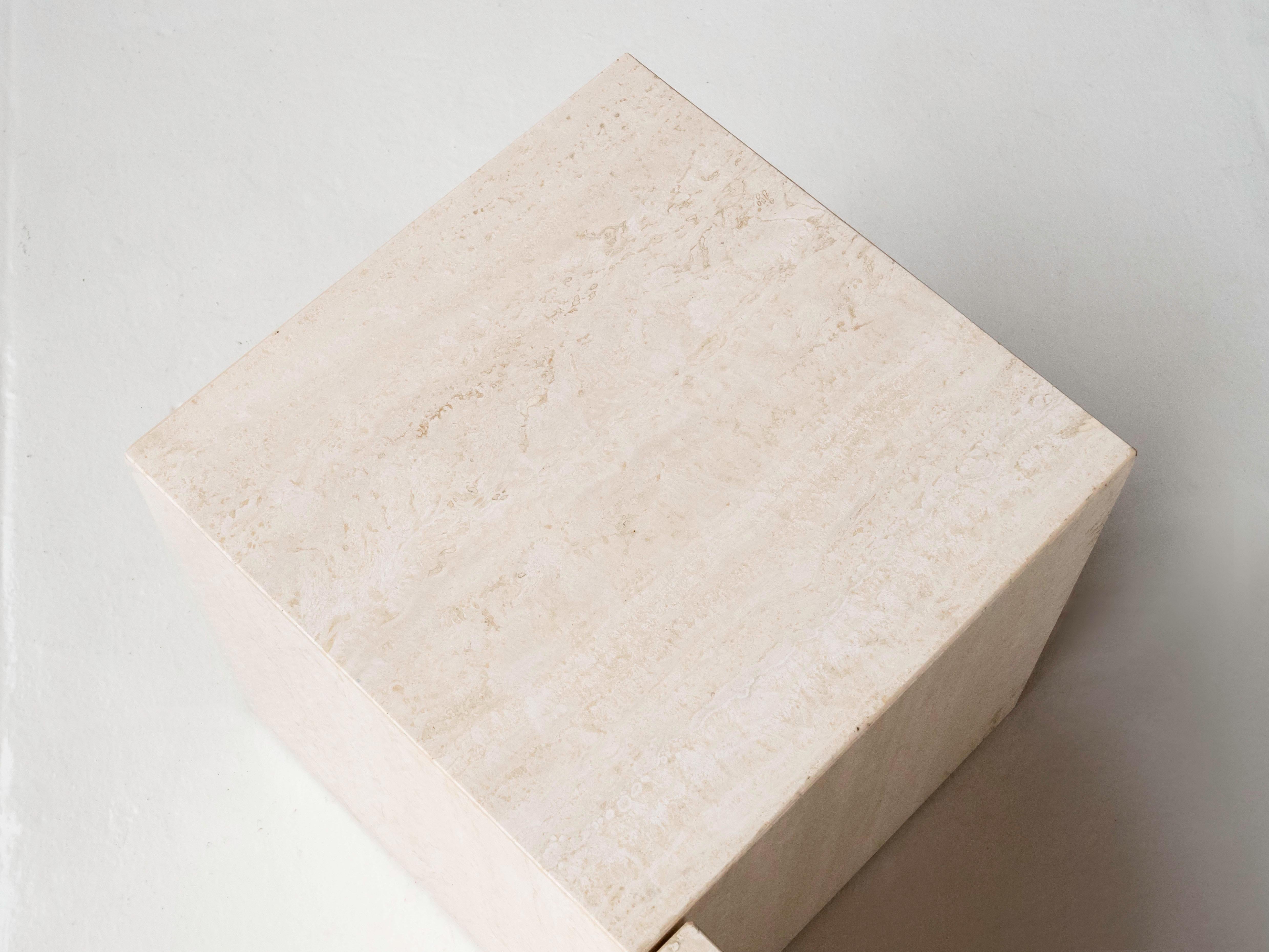 Late 20th Century Italian Travertine Set of 3 Cube Shaped Side Tables / Pedestals, Circa 1970's