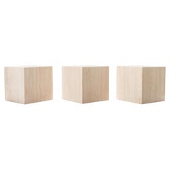 Vintage Italian Travertine Set of 3 Cube Shaped Side Tables / Pedestals, Circa 1970's