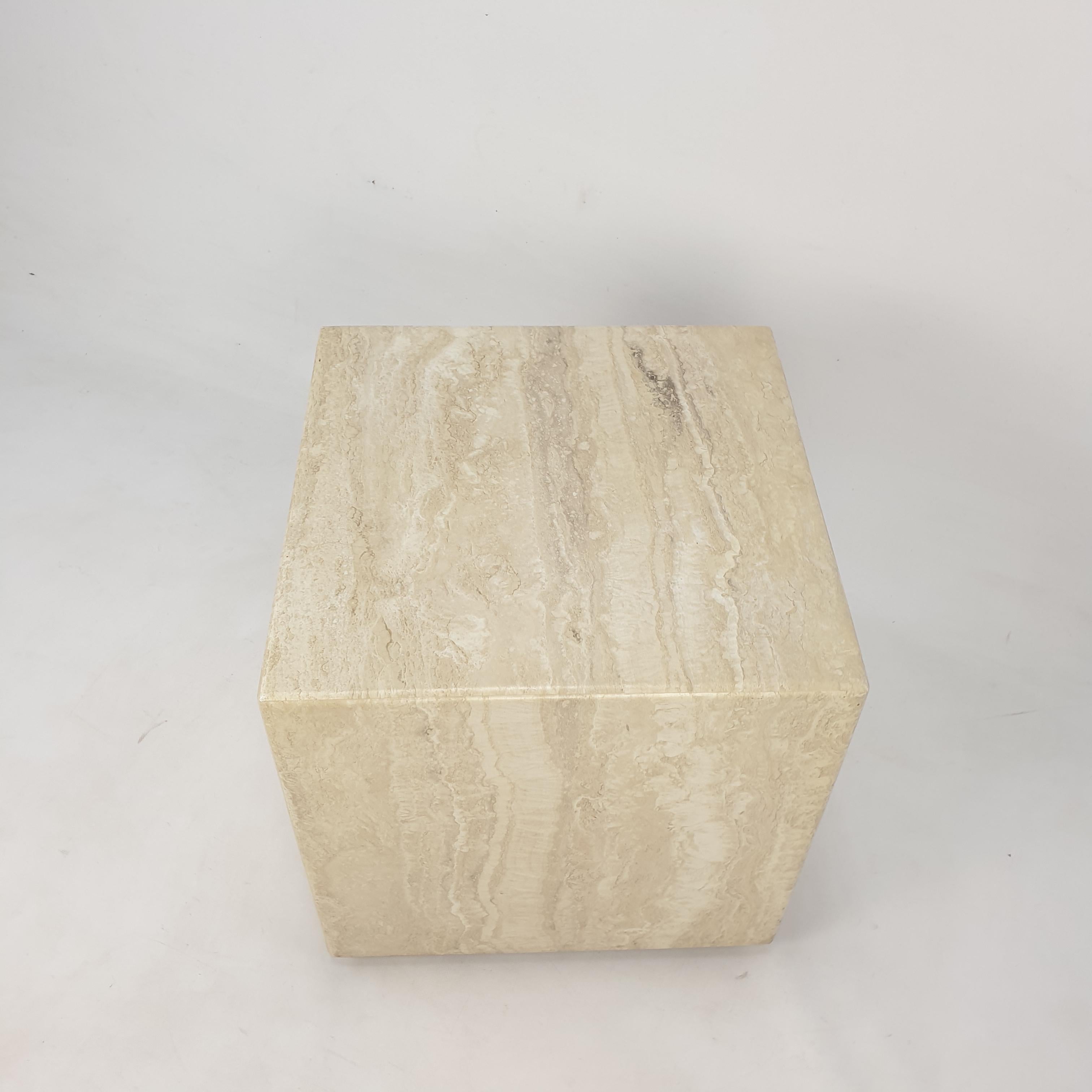 Hand-Crafted Italian Travertine Side Table, 1980's For Sale
