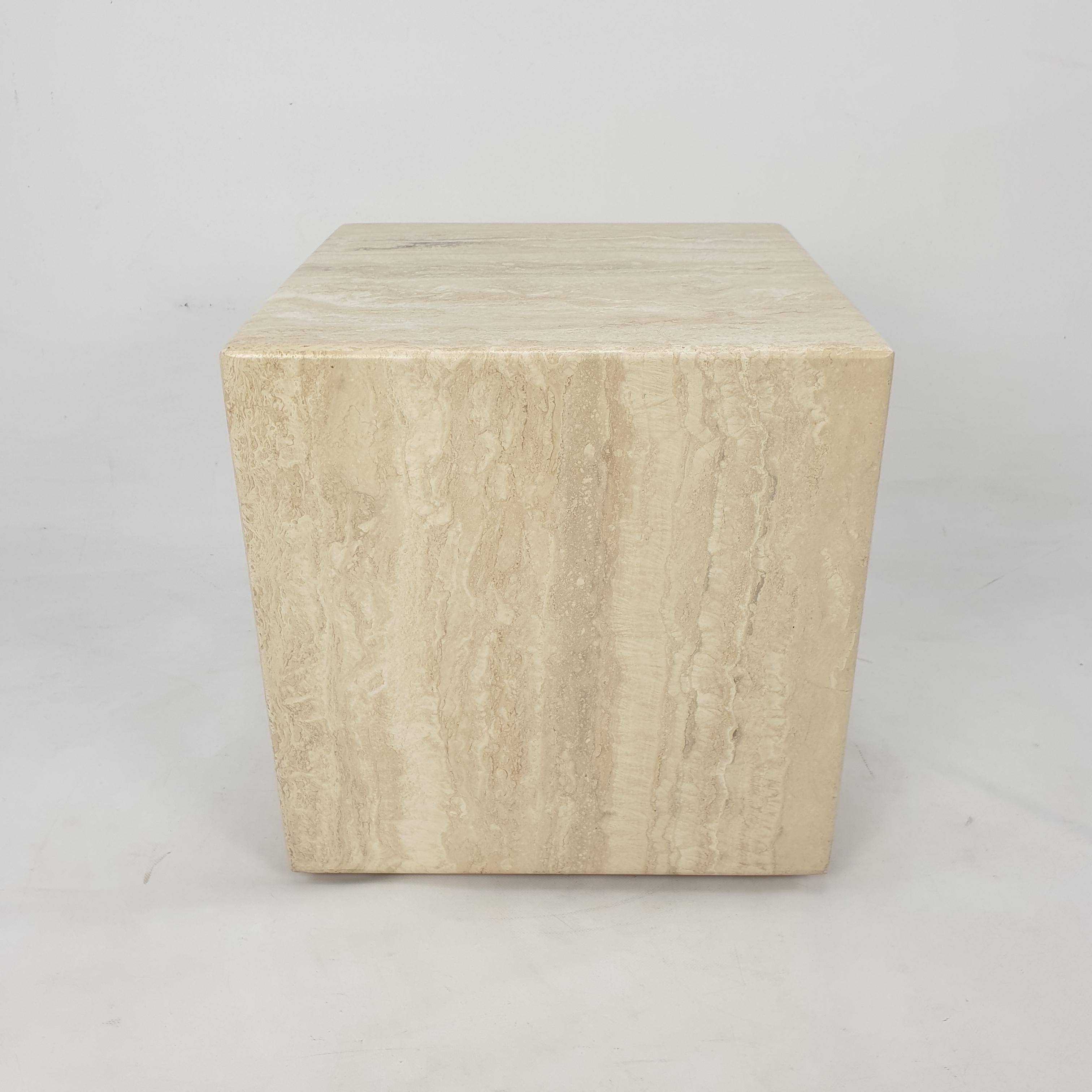 Late 20th Century Italian Travertine Side Table, 1980's For Sale