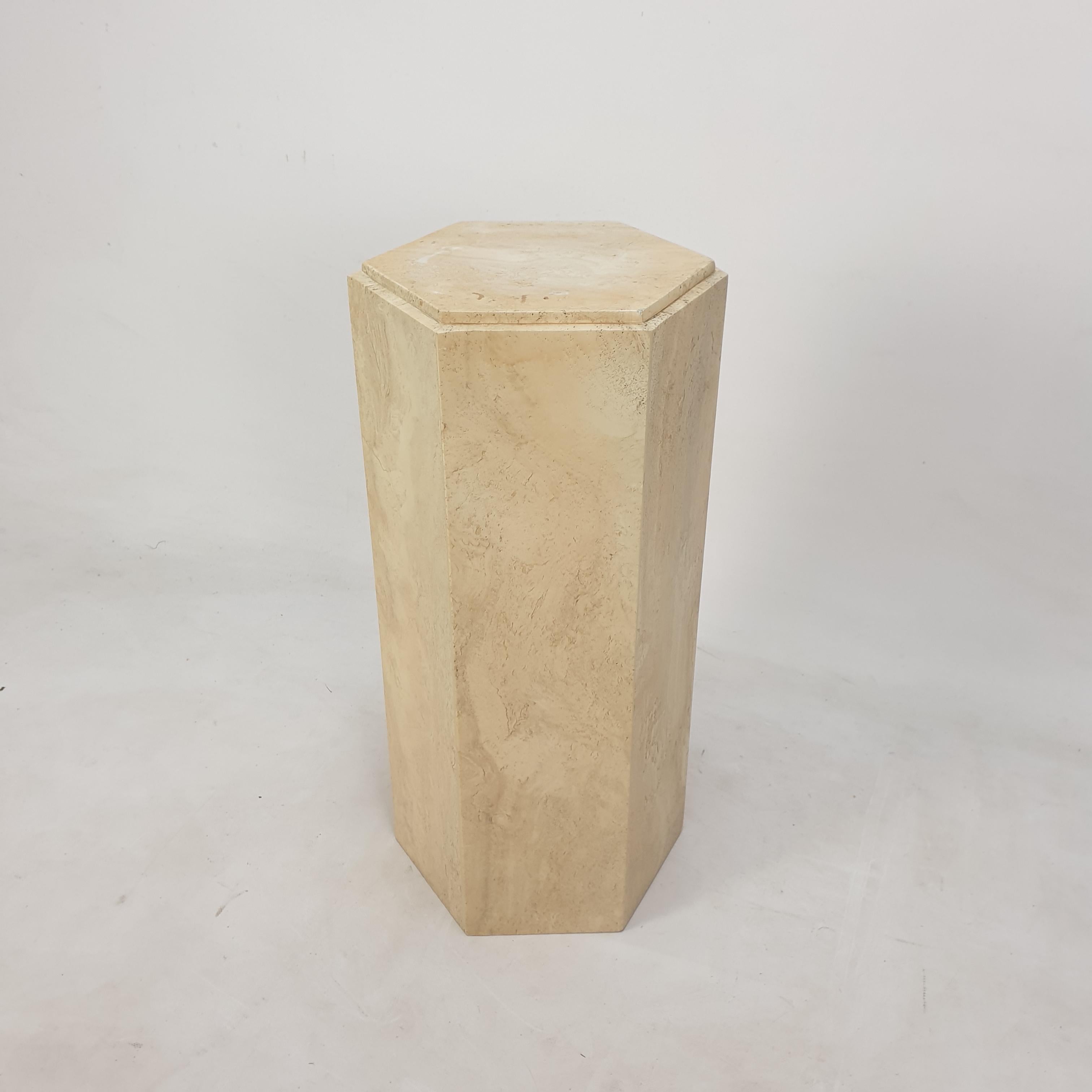 Hand-Crafted Italian Travertine Side Table or Pedestal, 1980's