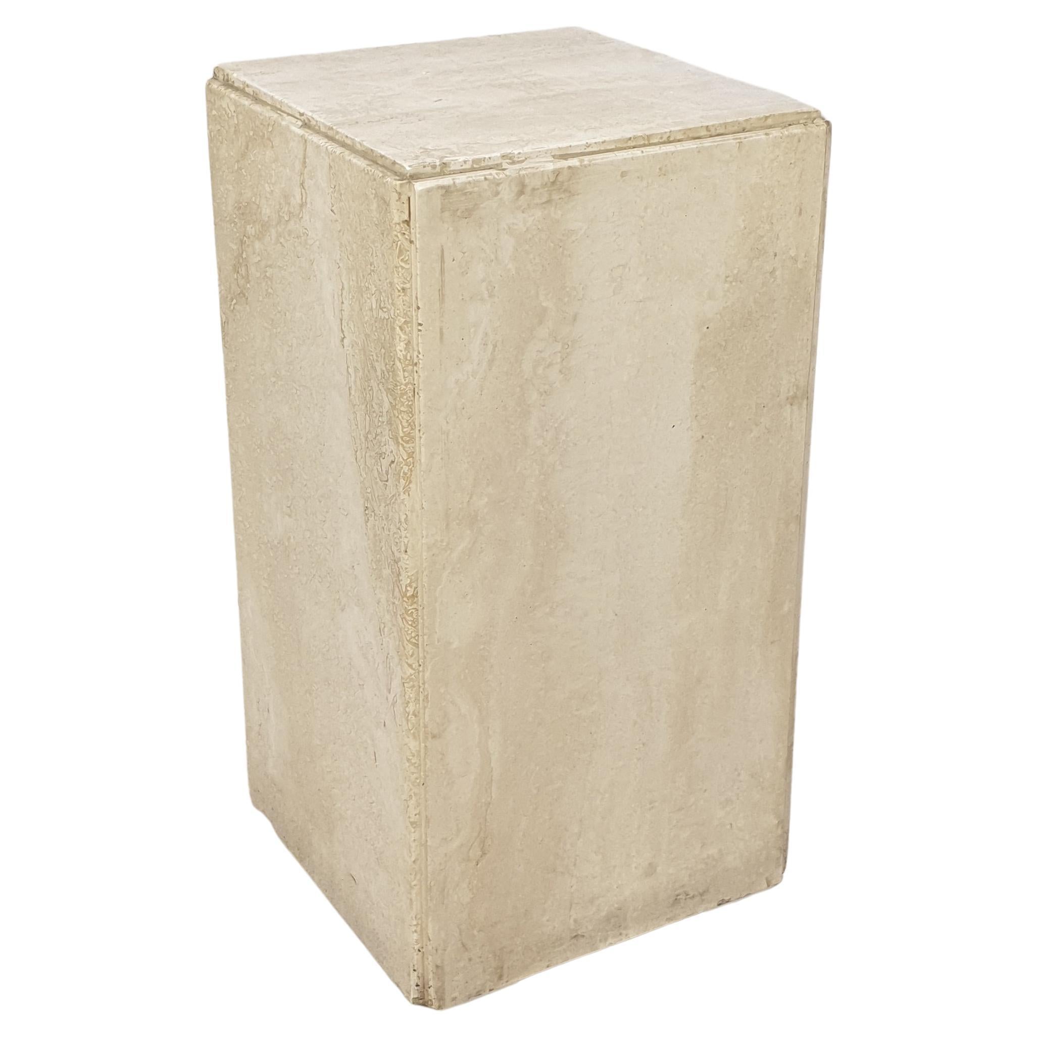 Italian Travertine Side Table or Pedestal, 1980's For Sale