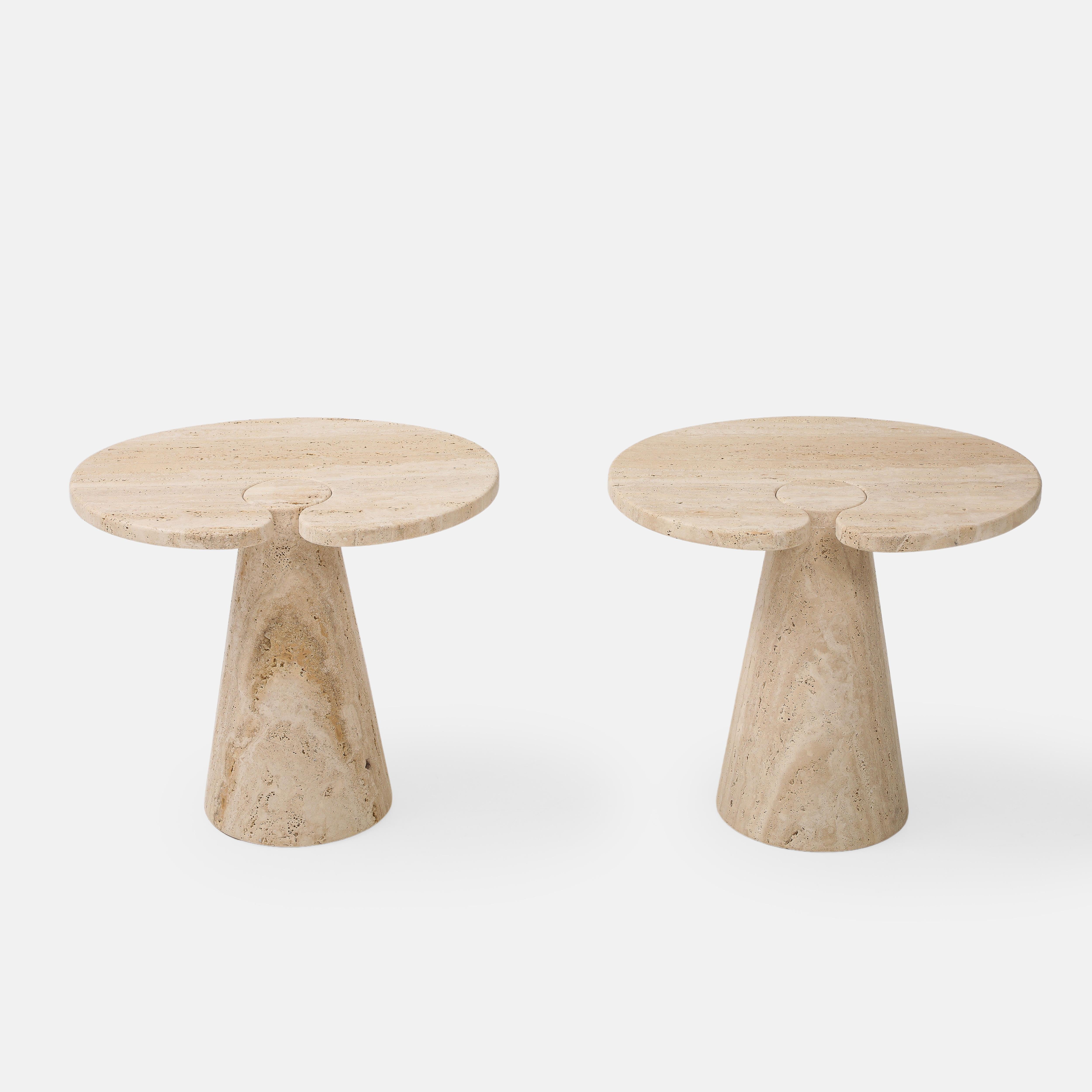 Mid-Century Modern Italian Travertine Side Tables in the Manner of Angelo Mangiarotti For Sale