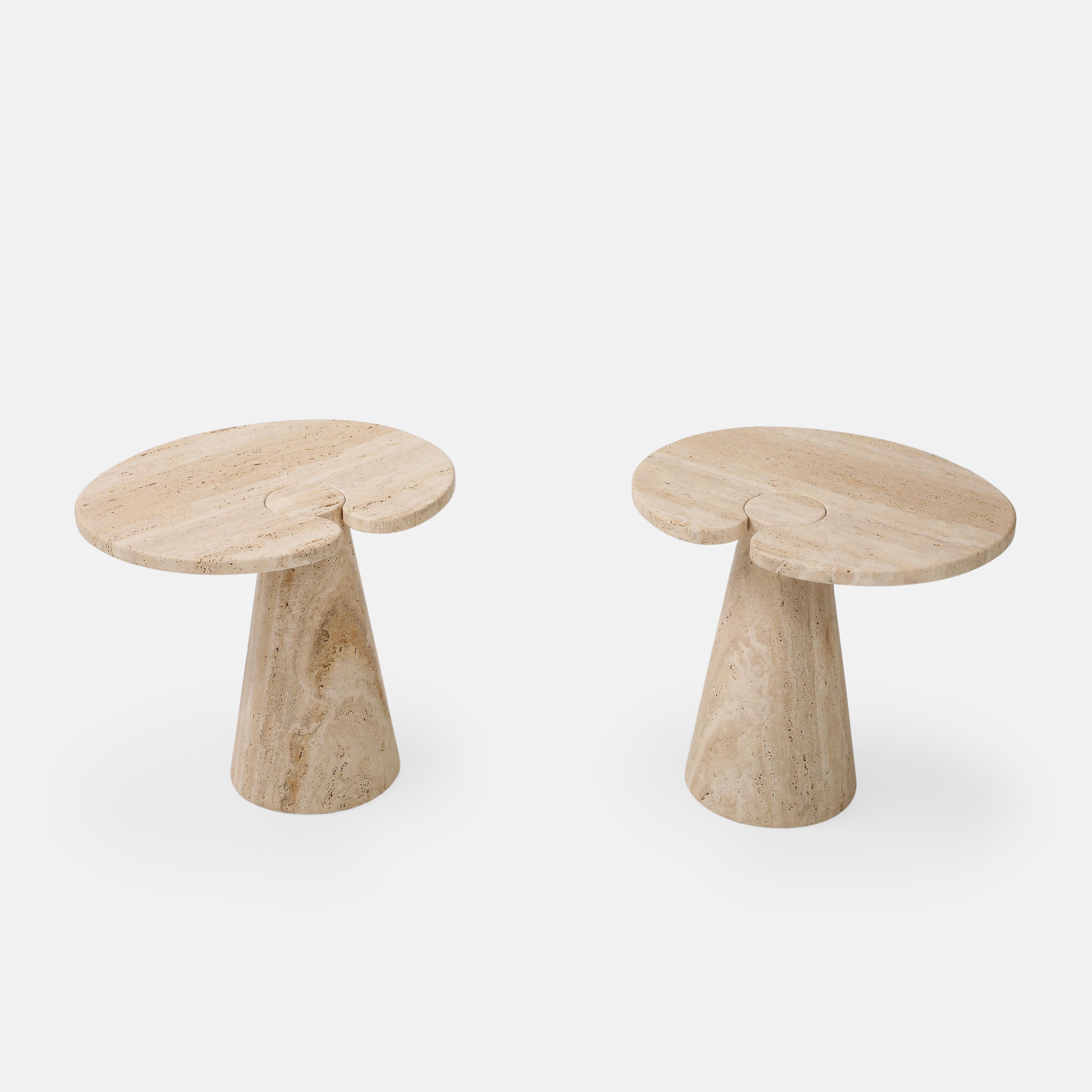 Italian Travertine Side Tables in the Manner of Angelo Mangiarotti In Good Condition For Sale In New York, NY