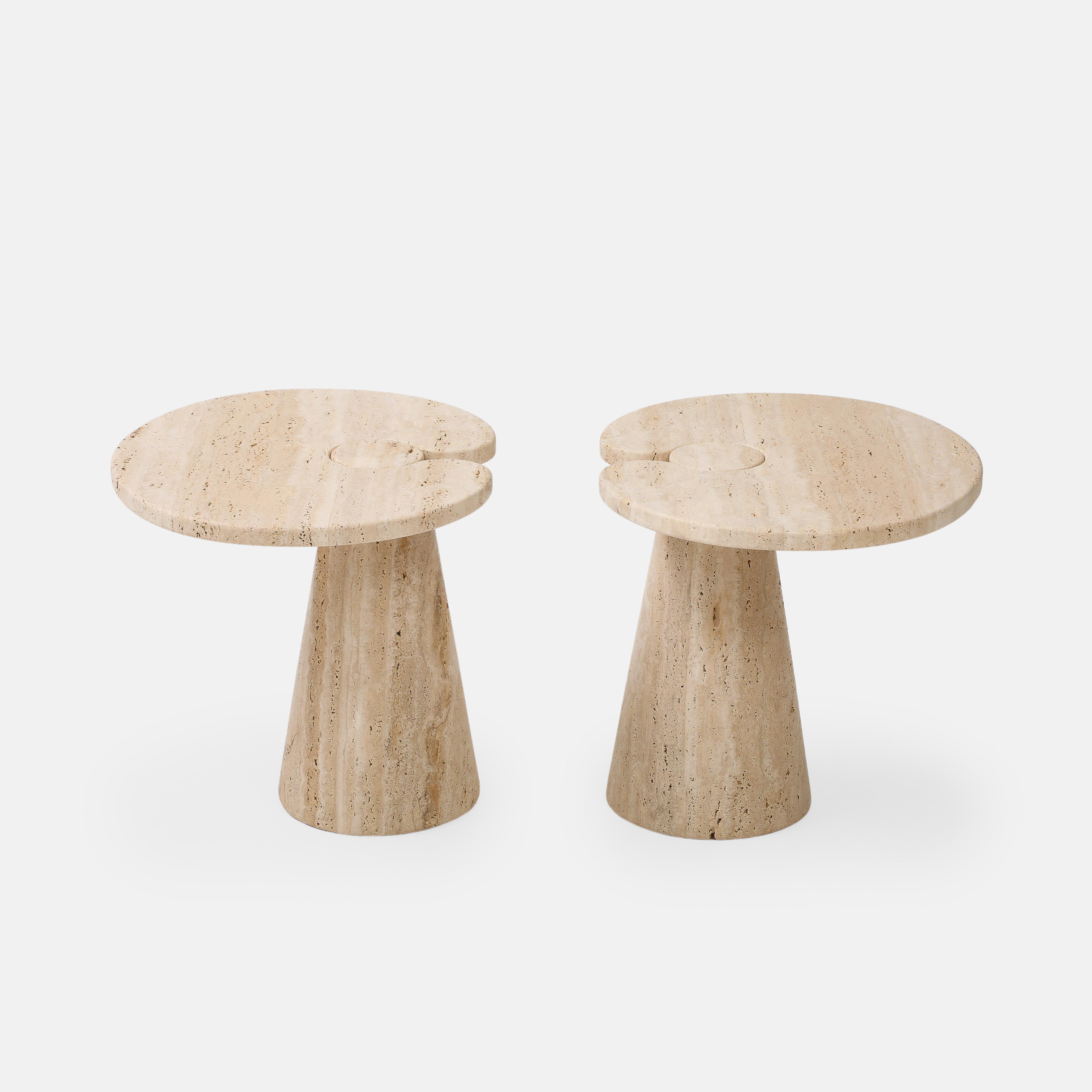 Contemporary Italian Travertine Side Tables in the Manner of Angelo Mangiarotti For Sale