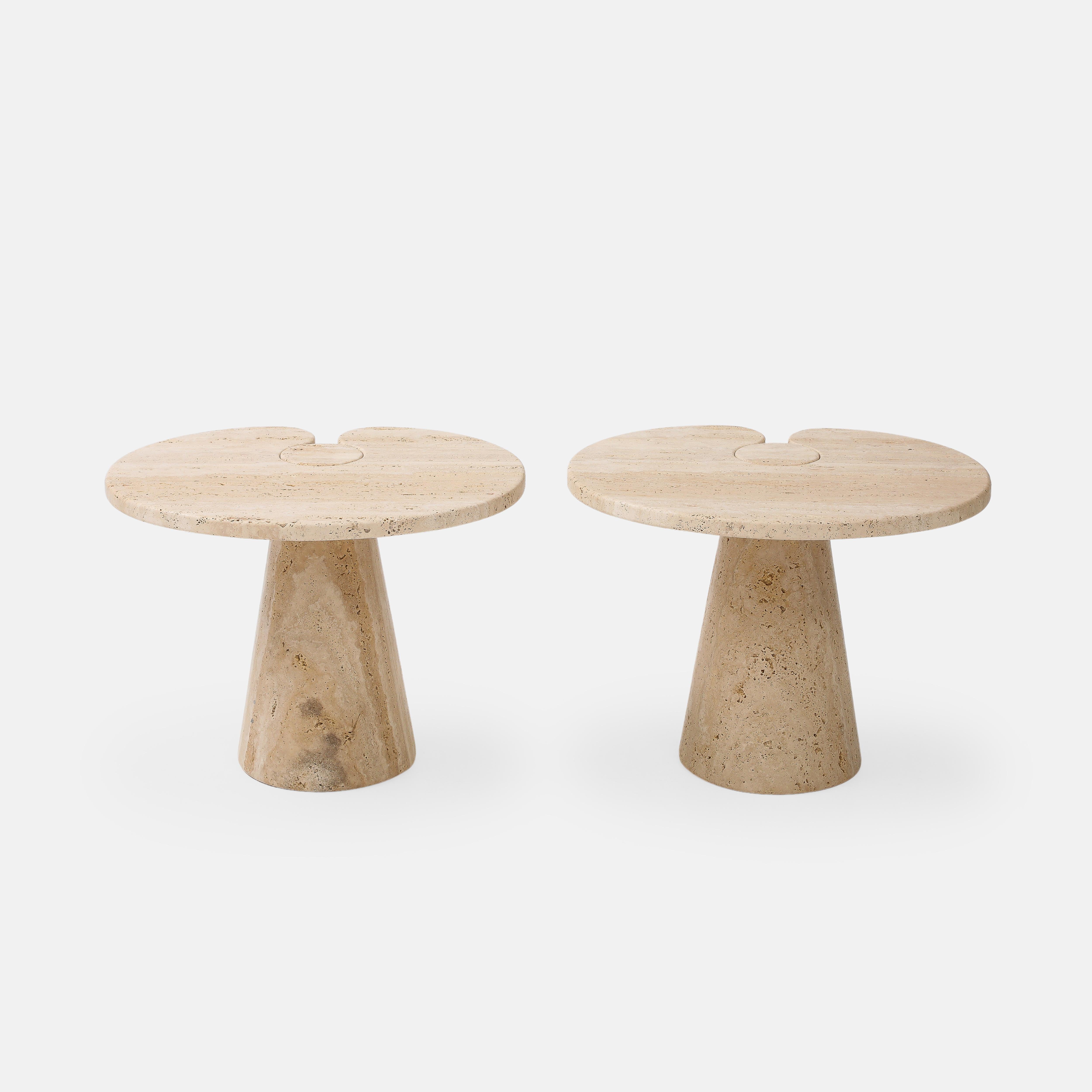 Italian Travertine Side Tables in the Manner of Angelo Mangiarotti For Sale 1