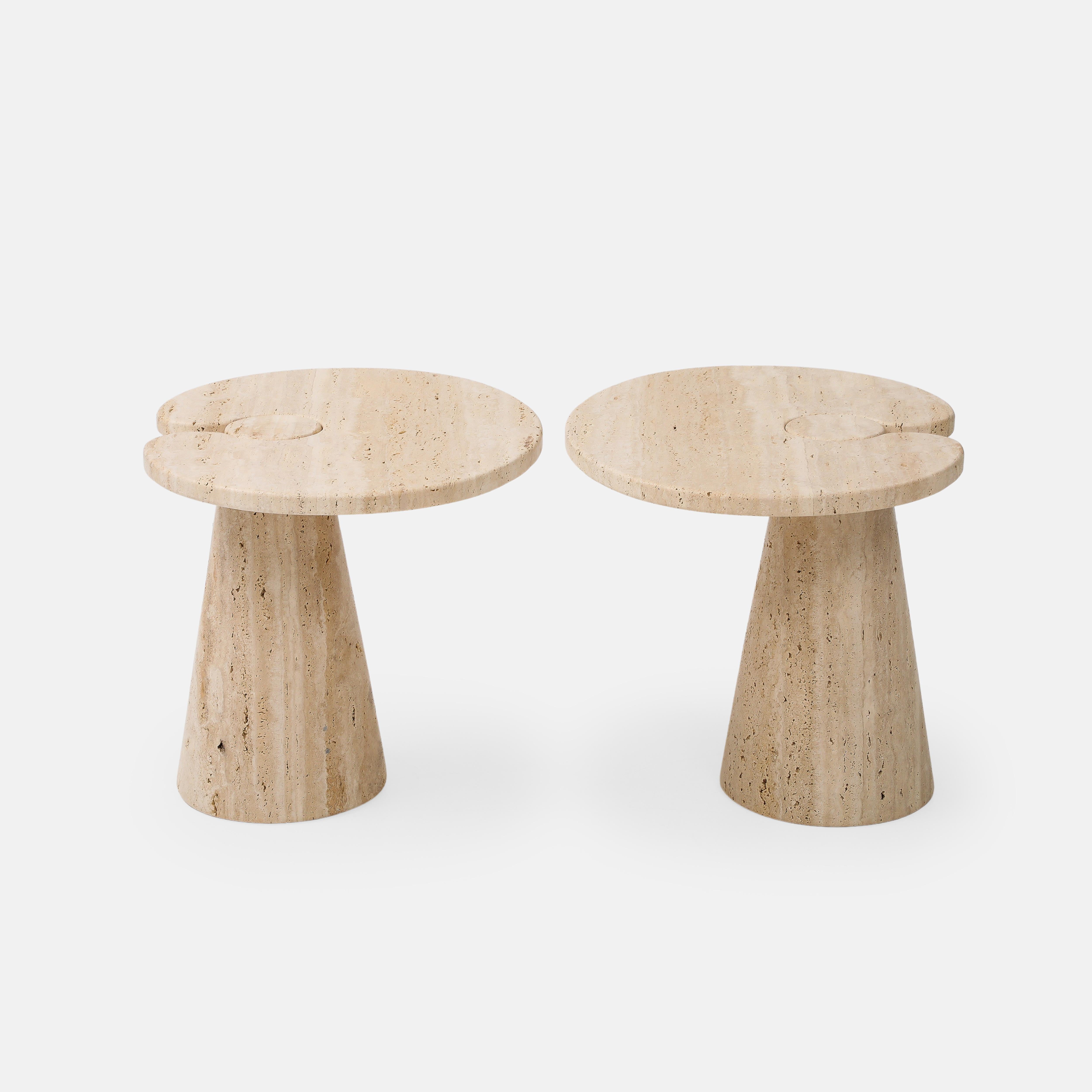 Italian Travertine Side Tables in the Manner of Angelo Mangiarotti For Sale 2