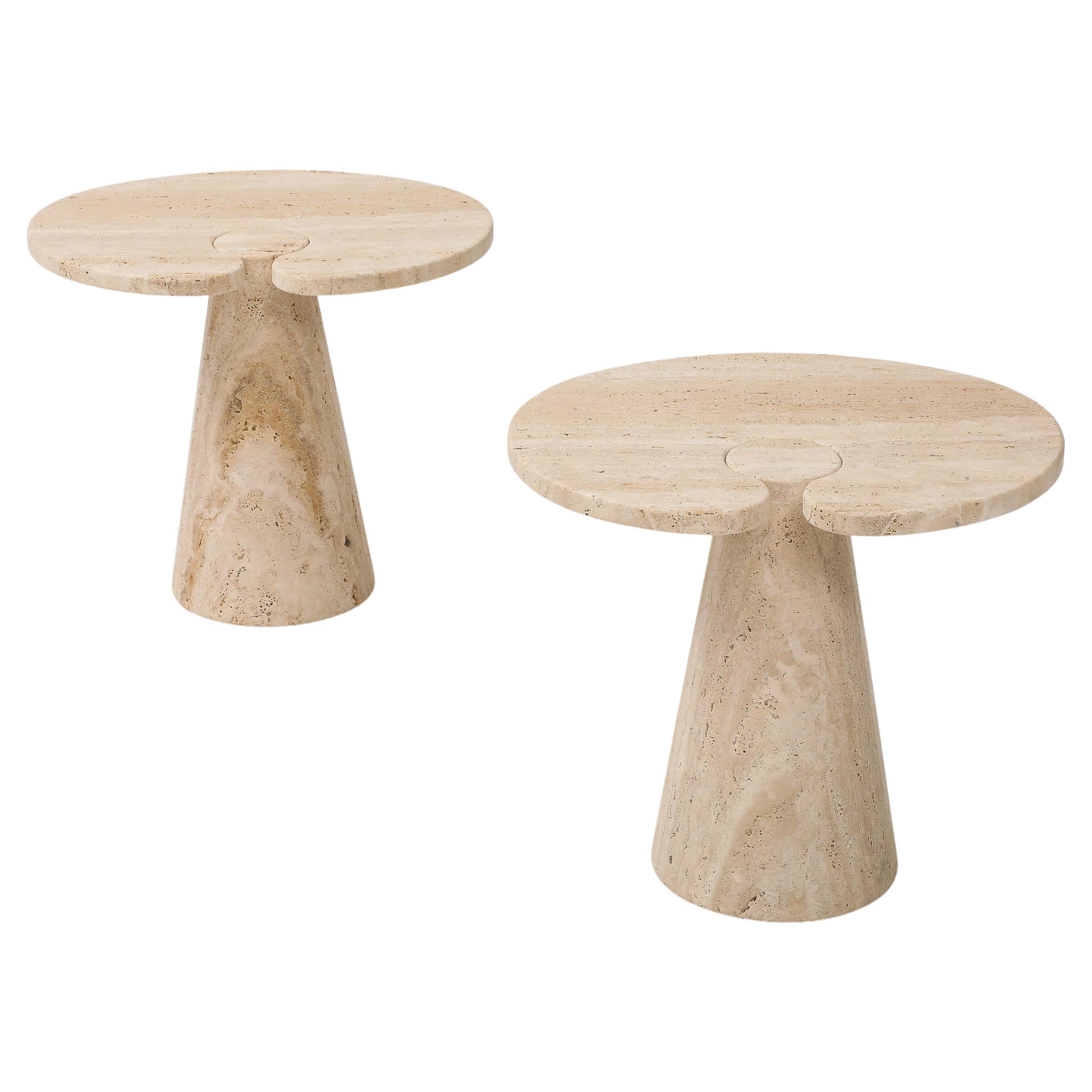 Italian Travertine Side Tables in the Manner of Angelo Mangiarotti For Sale