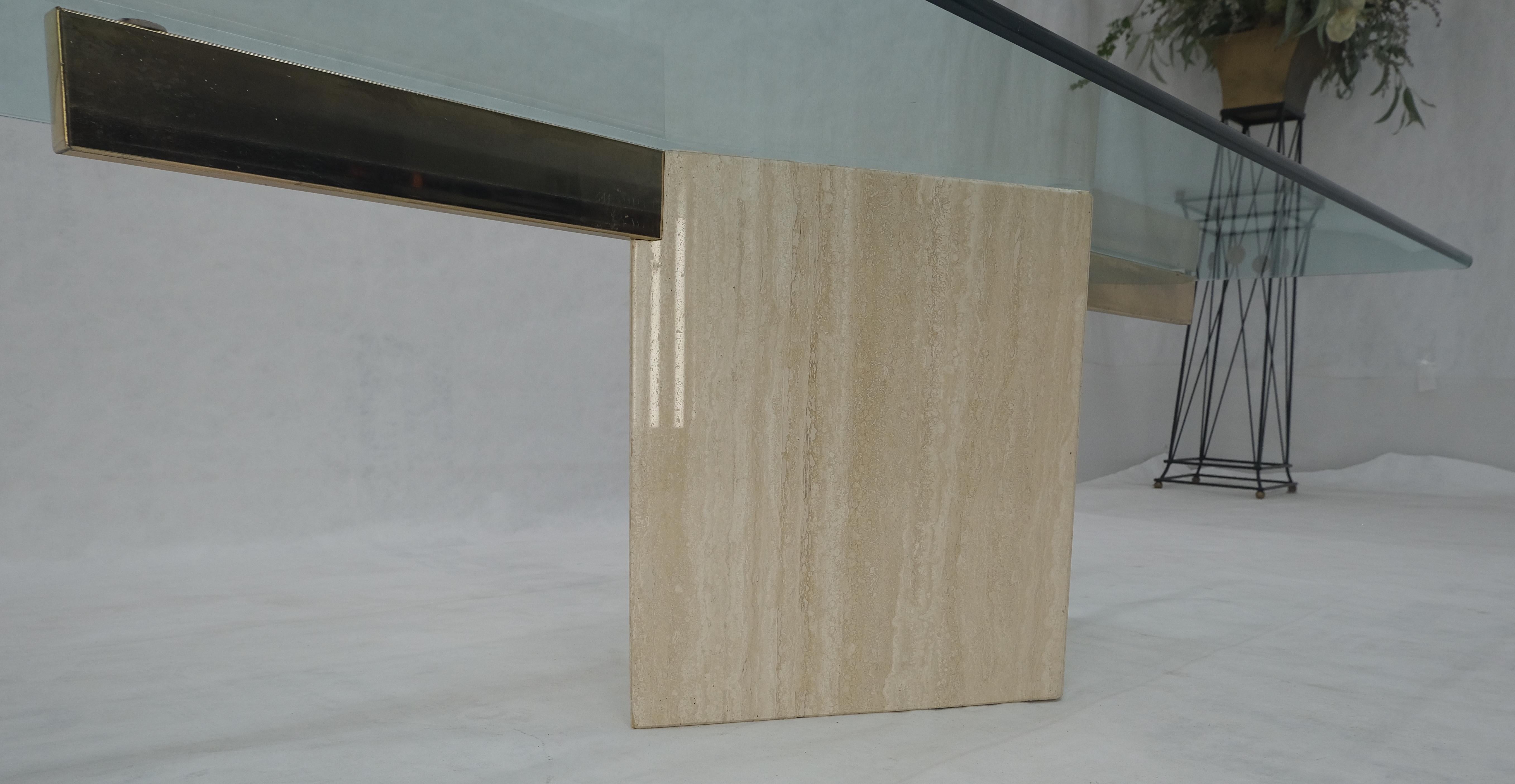 Italian Travertine Single Pedestal Diamond Shape Base Glass Top Coffee Table For Sale 9