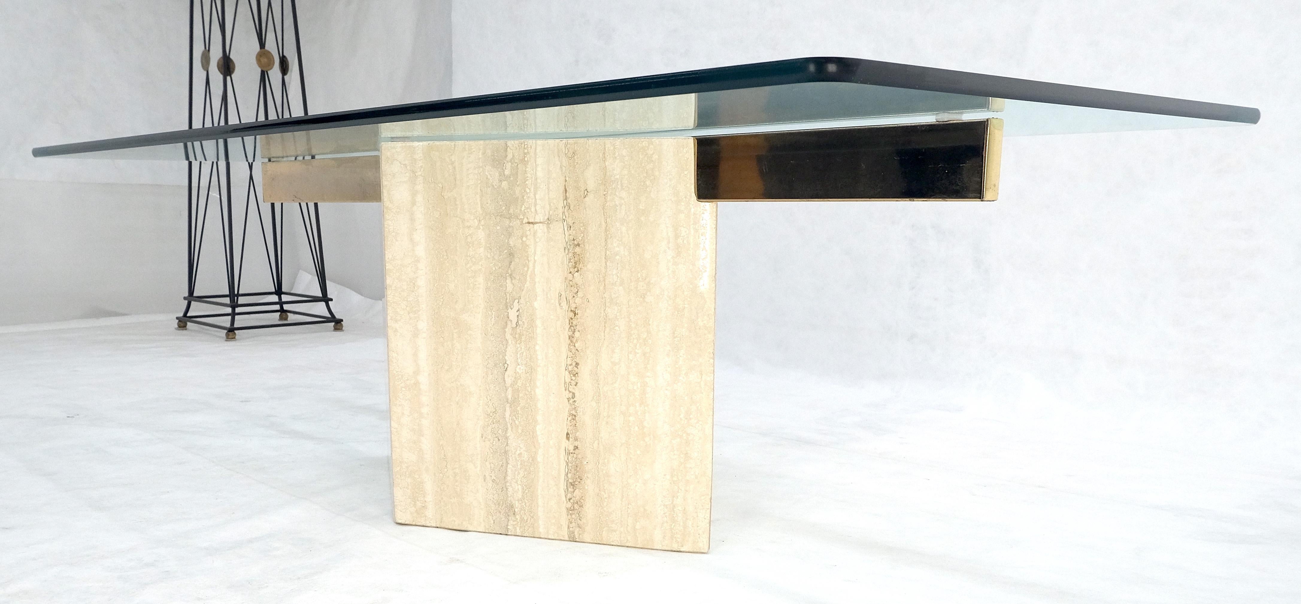 Italian Travertine Single Pedestal Diamond Shape Base Glass Top Coffee Table For Sale 4
