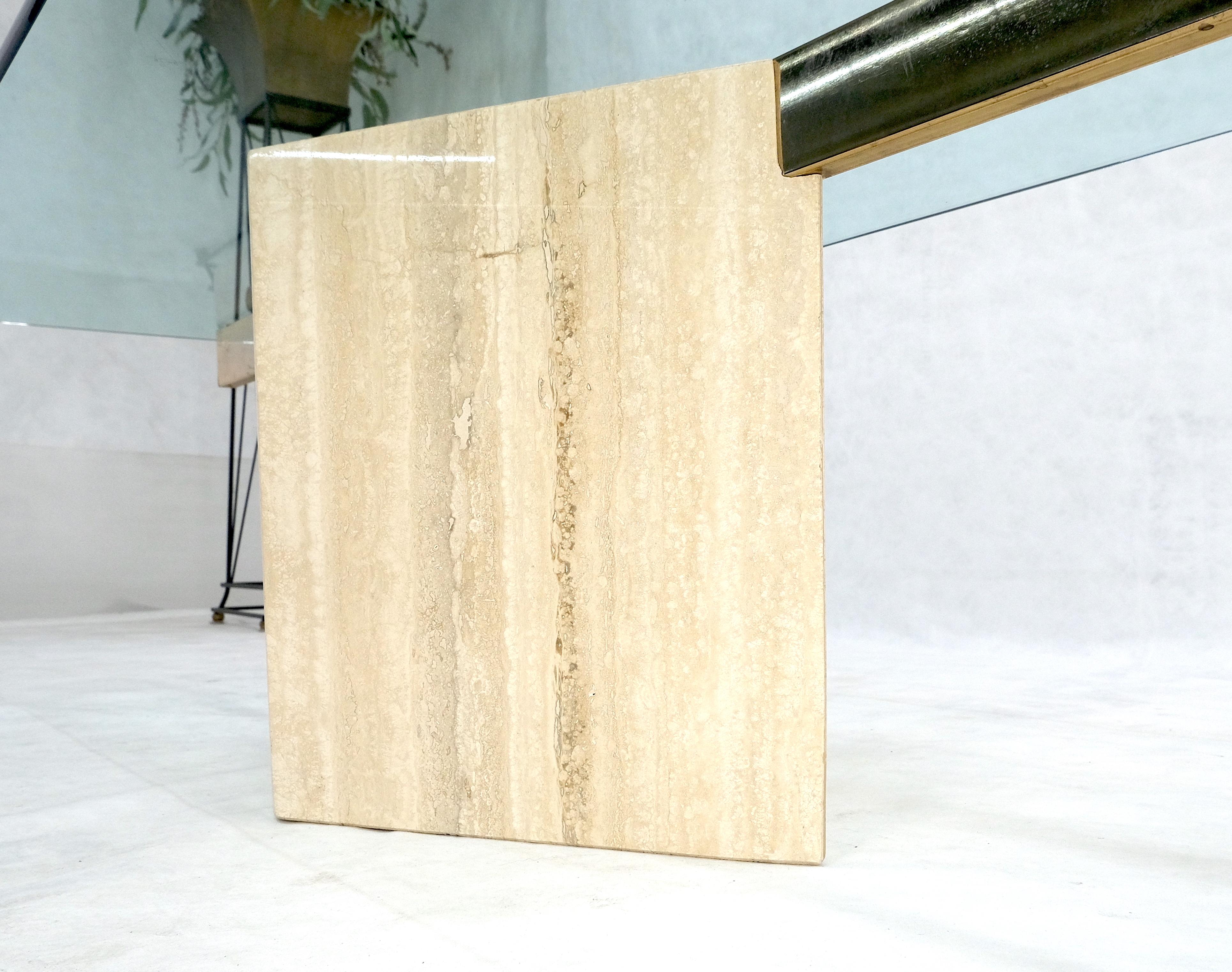 Italian Travertine Single Pedestal Diamond Shape Base Glass Top Coffee Table For Sale 5