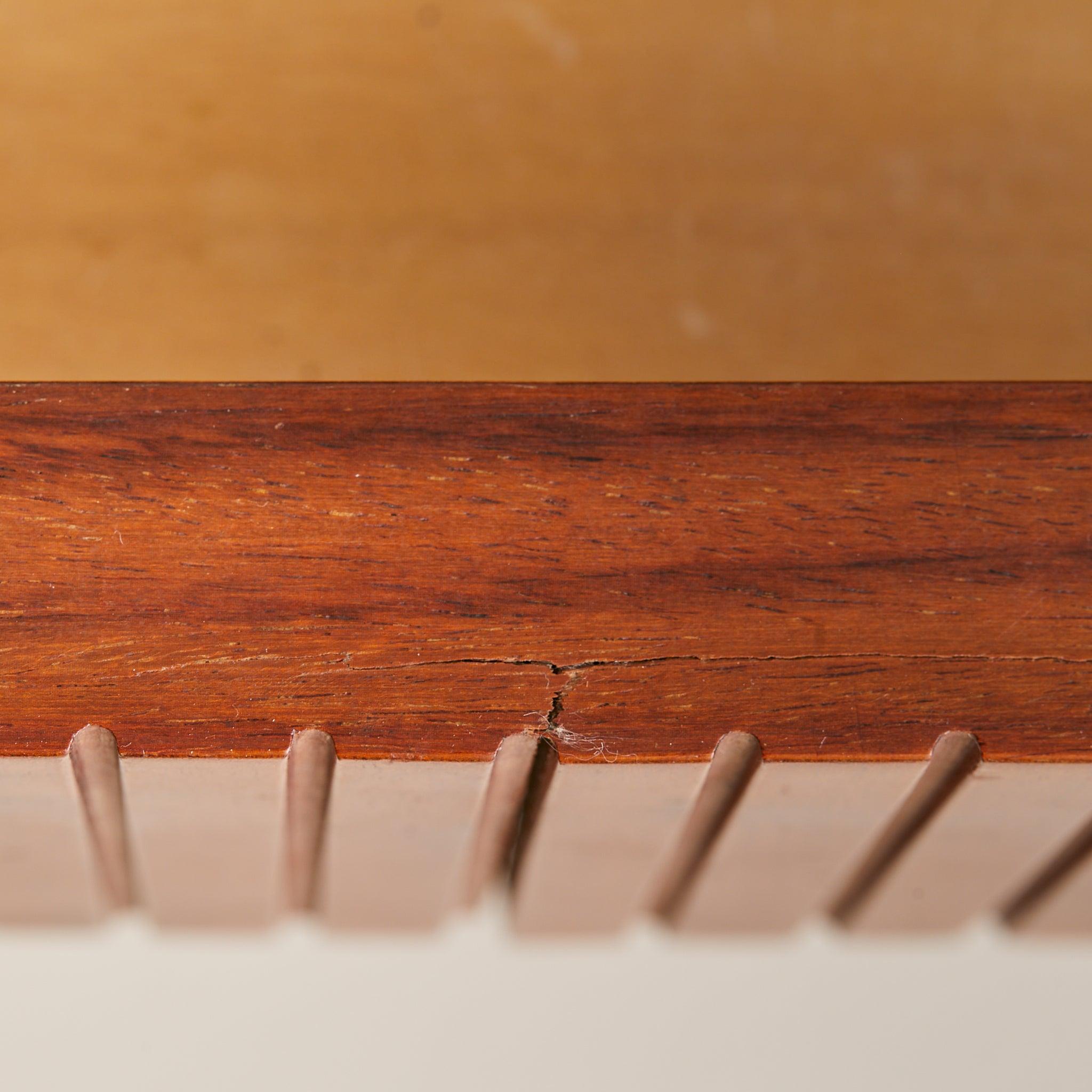 Italian Travertine + Slatted Wood Console Table with Brass Stretcher, 1970s For Sale 6