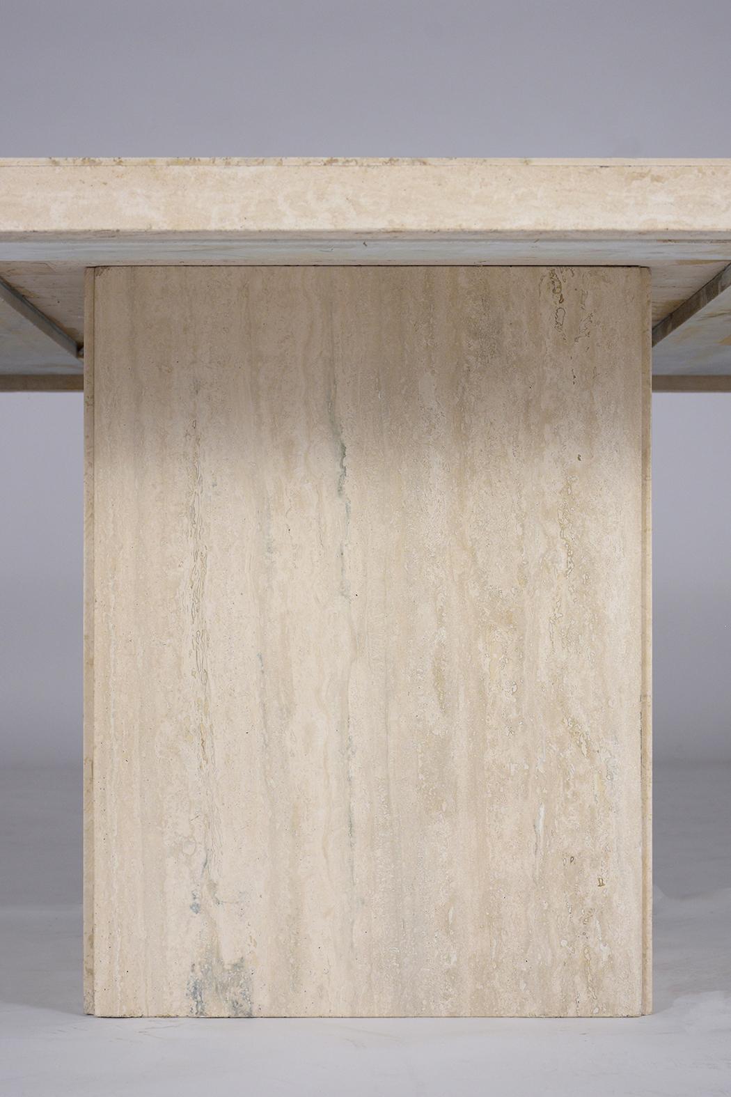 Italian Travertine Stone Dining Table In Good Condition In Los Angeles, CA