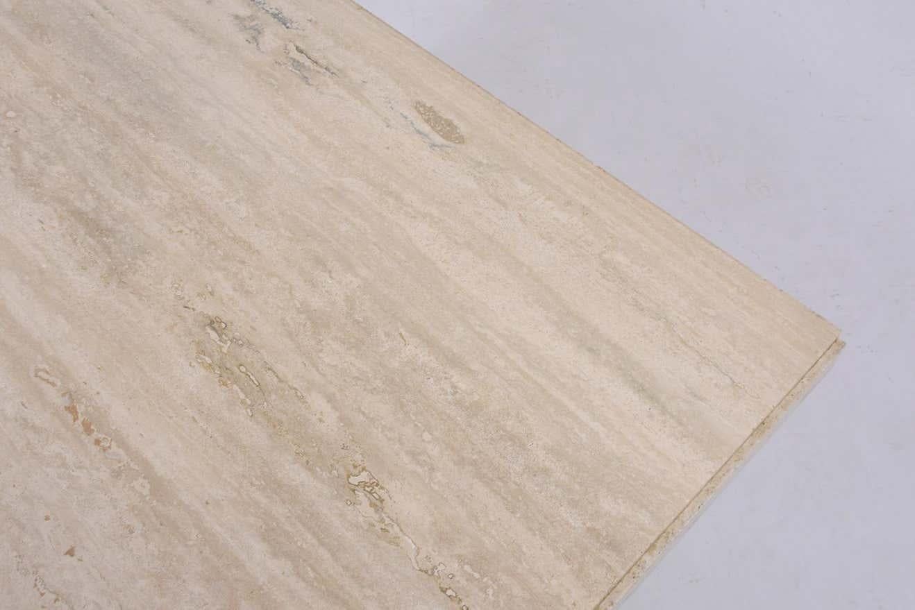 Beveled 1970s Italian Travertine Marble Dining Table