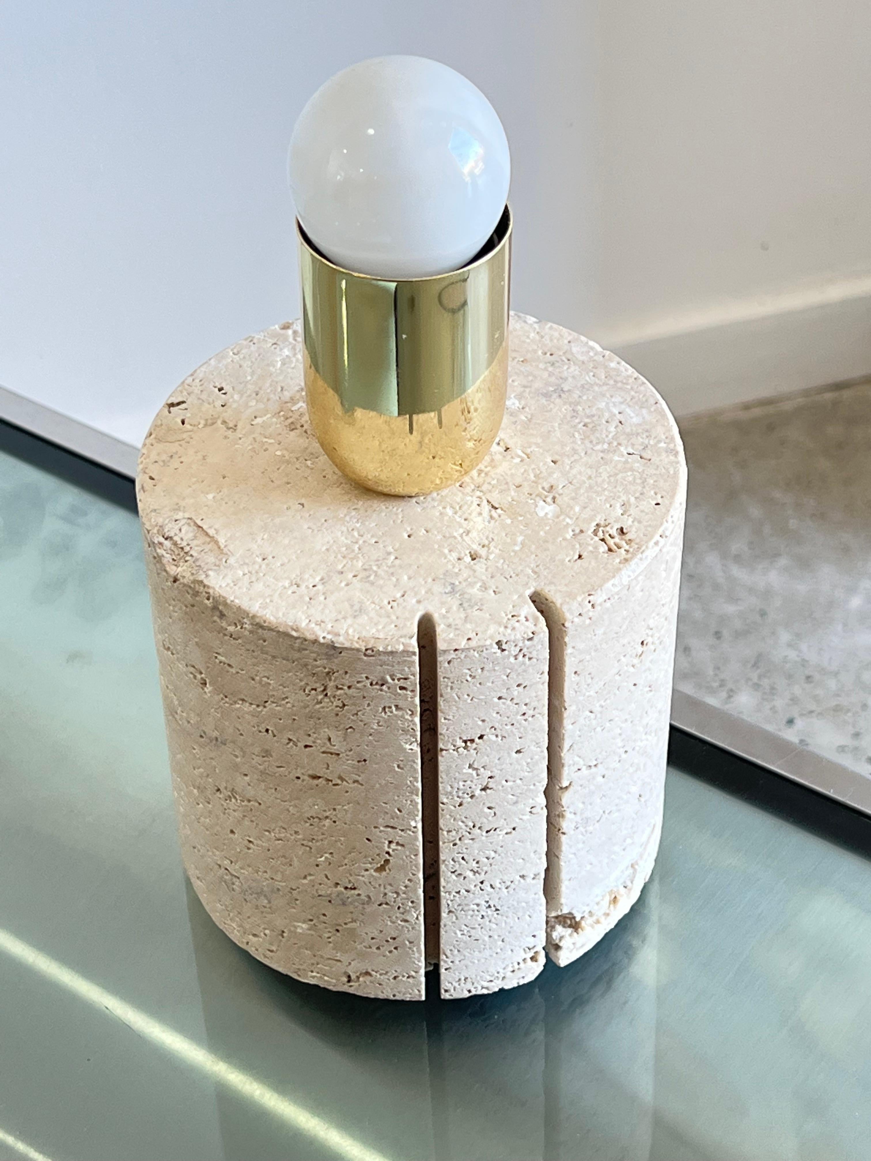Brass Italian Travertine Table Lamp by Fratelli Mannelli For Sale