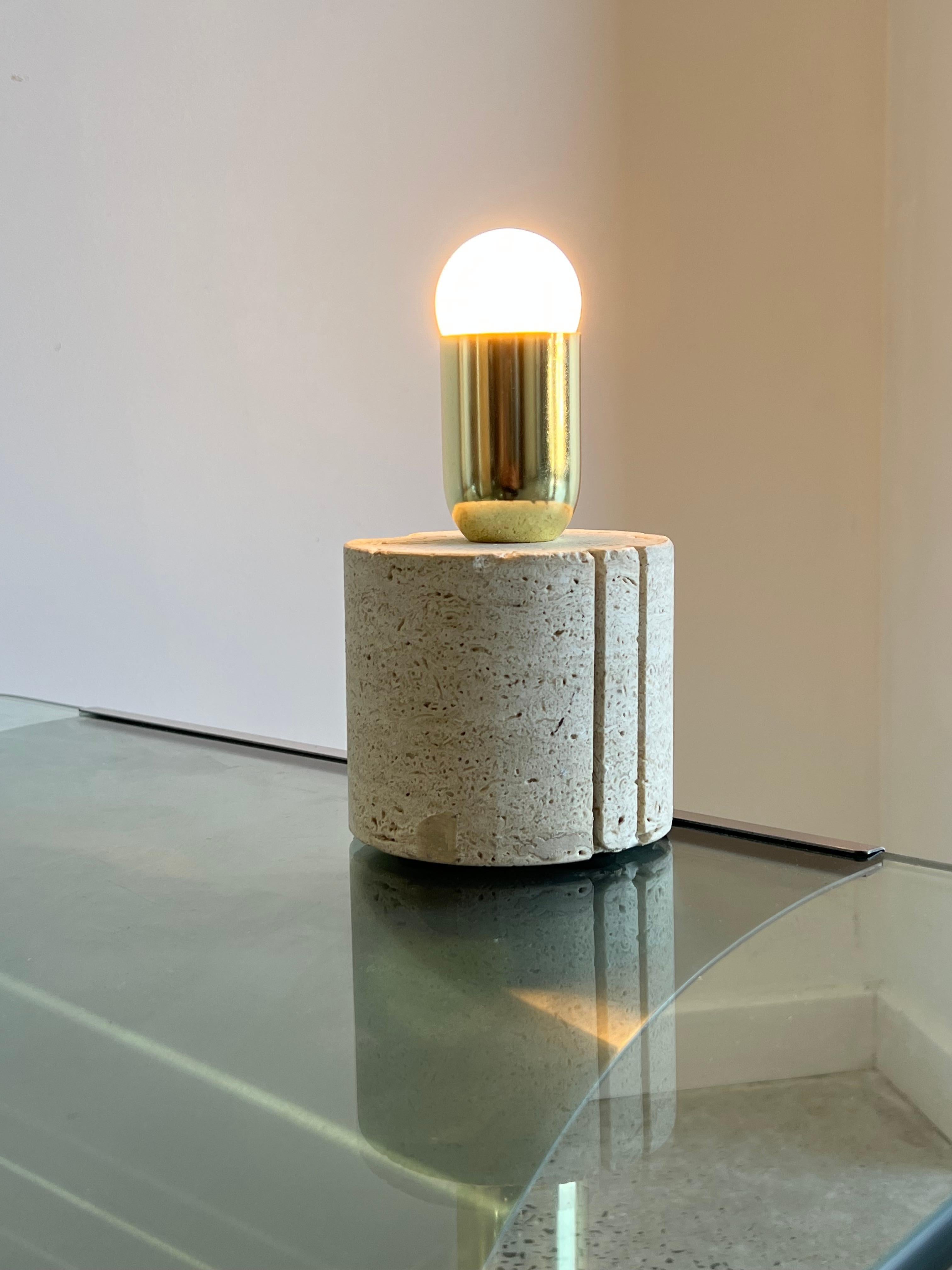 Brass Italian Travertine Table Lamp by Fratelli Mannelli For Sale