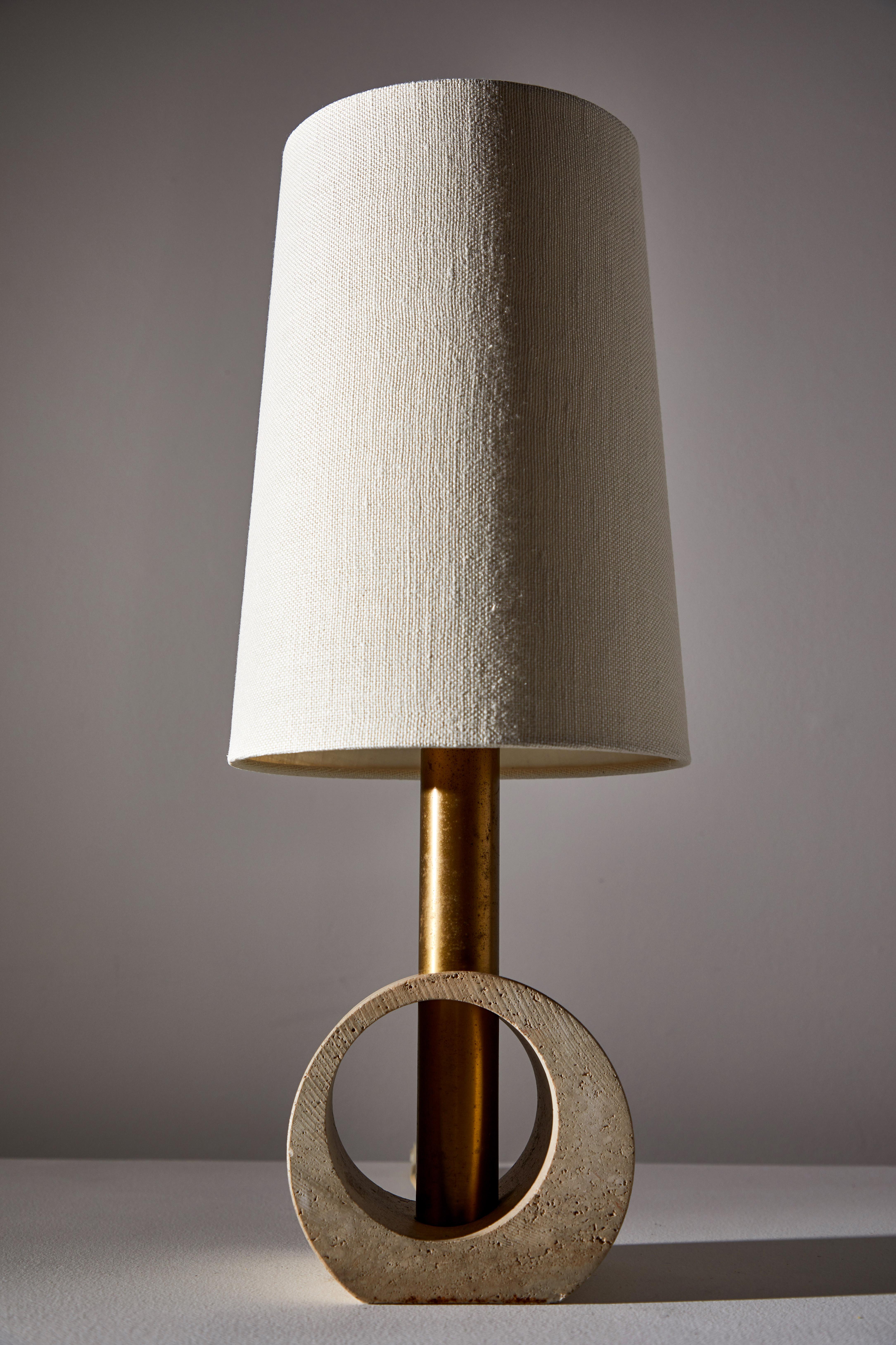 Linen Italian Travertine Table Lamp