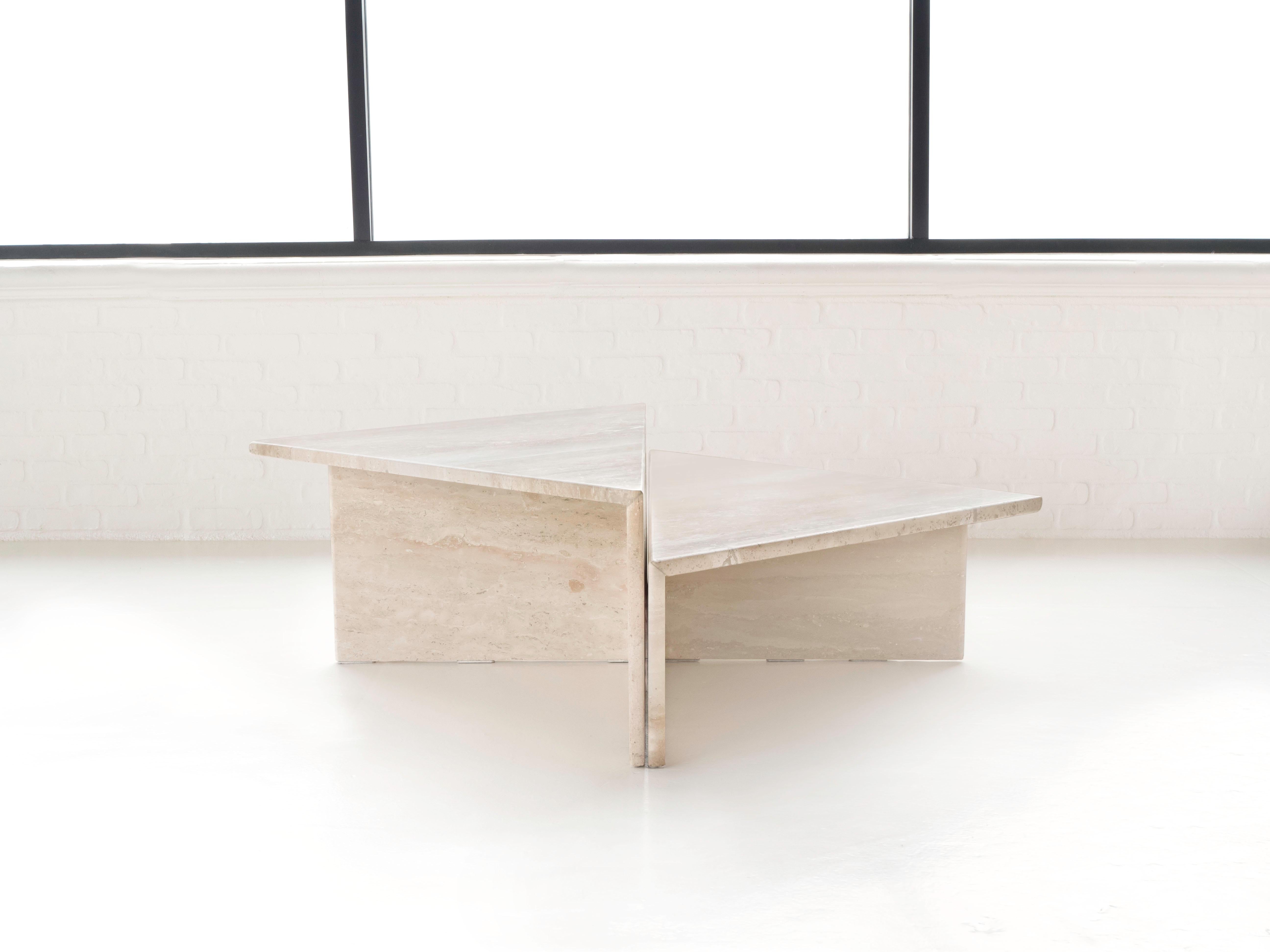 Italian Travertine Two Piece Tiered Postmodern Coffee Table, 1970s 7