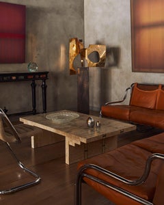 Italian Travertine Veneer Coffee Table with Brass Inlay, 1970s