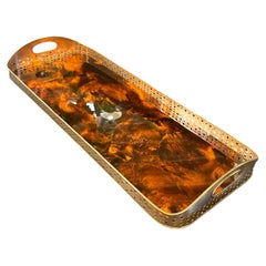 Vassoio italiano in plexiglass e ottone, anni '80