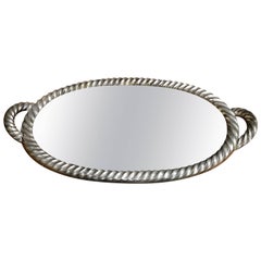 Italian Tray in Silver Leaf with Mirrored Glass Top, 1940s