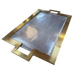 Vintage Italian Tray with brass frame and metallic finish