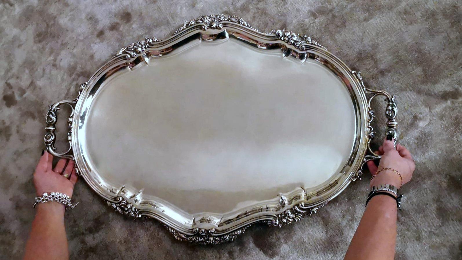 Italian Tray with Handles Silver Title 800 14