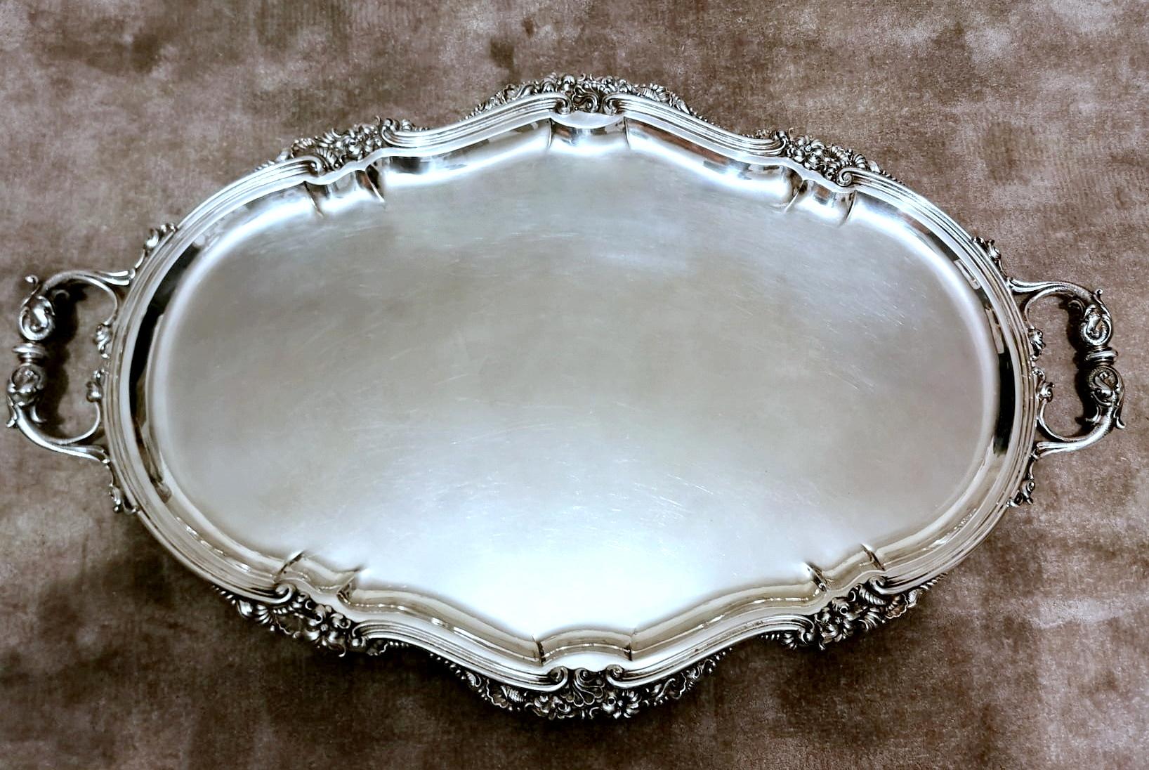 Baroque Italian Tray with Handles Silver Title 800