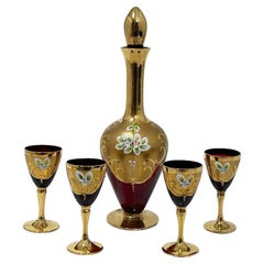 Set de verres à liqueur italien Tre Fuochi en cristal rouge rubis, années 1950