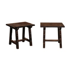 Italian Trestle-Leg Wooden Side Tables, 19th Century