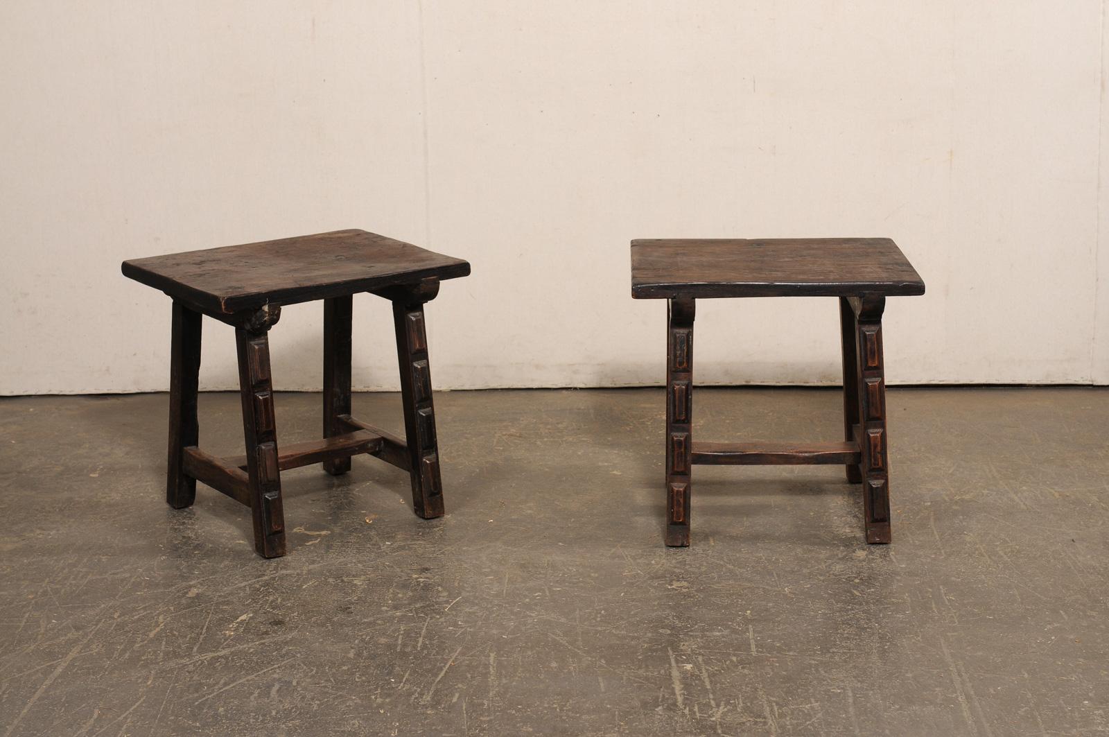 Italian Trestle-Leg Wooden Side Tables, 19th Century (Italienisch) im Angebot
