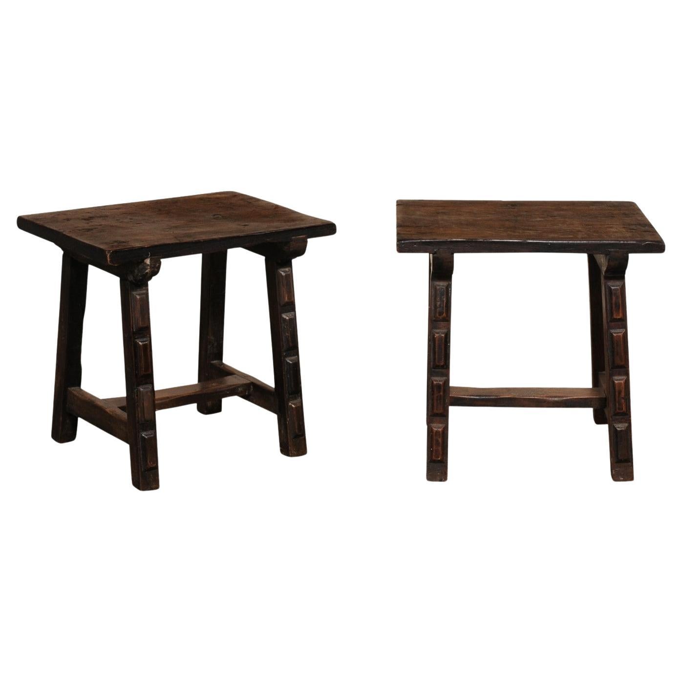 Italian Trestle-Leg Wooden Side Tables, 19th Century