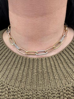 Italian Tri-Color Gold Paperclip Link Necklace Grams 14 Karat Gold 24.6 Grams