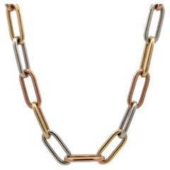Italian Tri-Color Gold Paperclip Link Necklace Grams 14 Karat Gold 24.6 Grams
