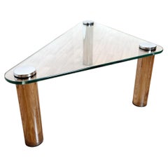 Table basse triangulaire italienne en chrome et verre, signée Marco Zanuso, Italie, années 70