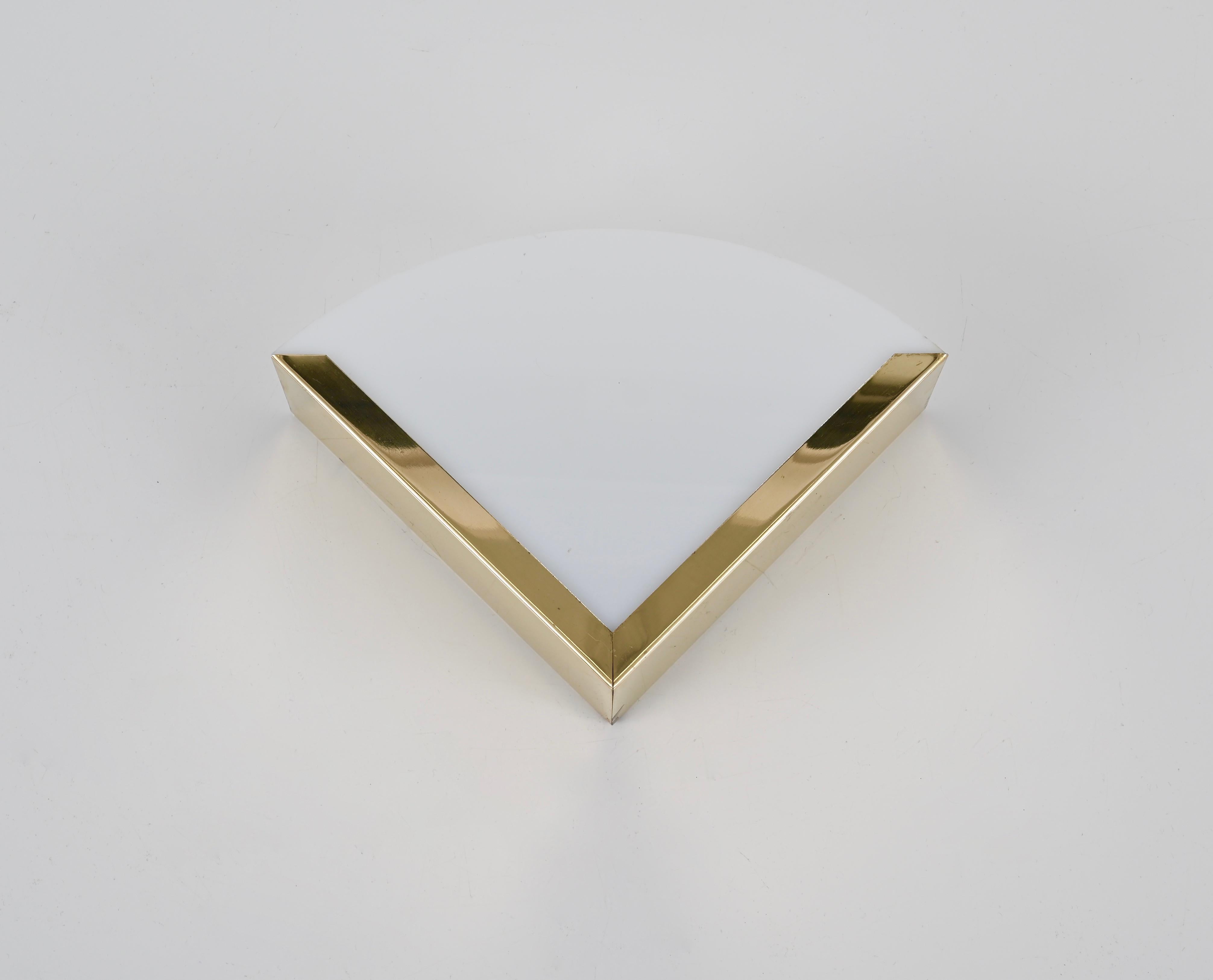 Italian Triangular Sconces in Brass and White Perspex, Italy 1970s For Sale 6