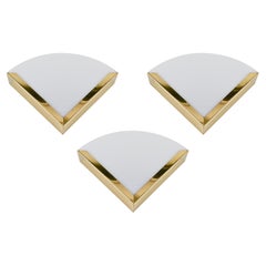 Vintage Italian Triangular Sconces in Brass and White Perspex, Italy 1970s