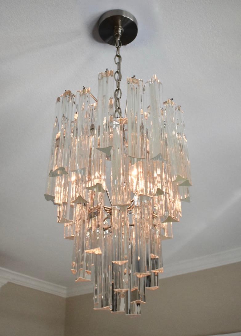 Italian Triedri Crystal Prism Chandelier in the Style of Venini For Sale 4