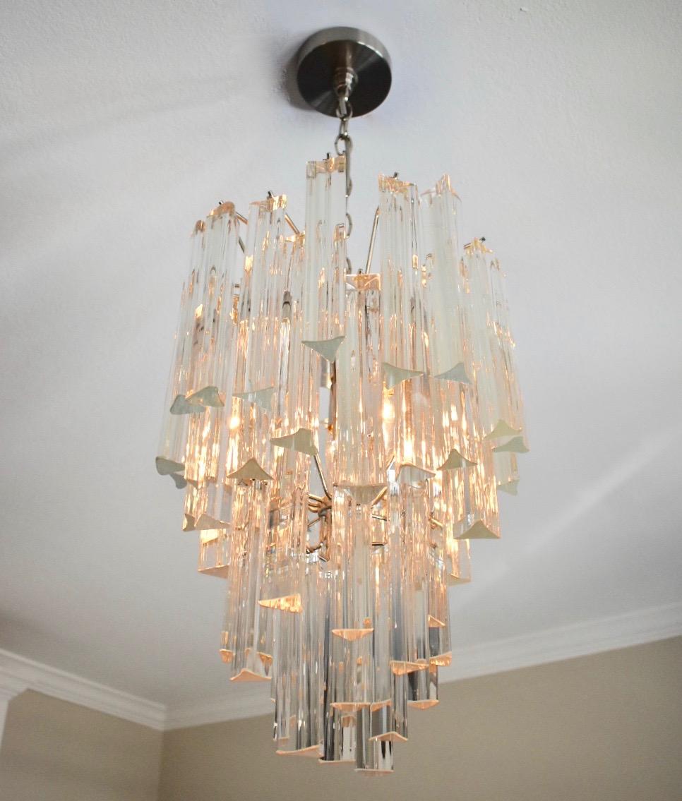 Italian Triedri Crystal Prism Chandelier in the Style of Venini For Sale 5