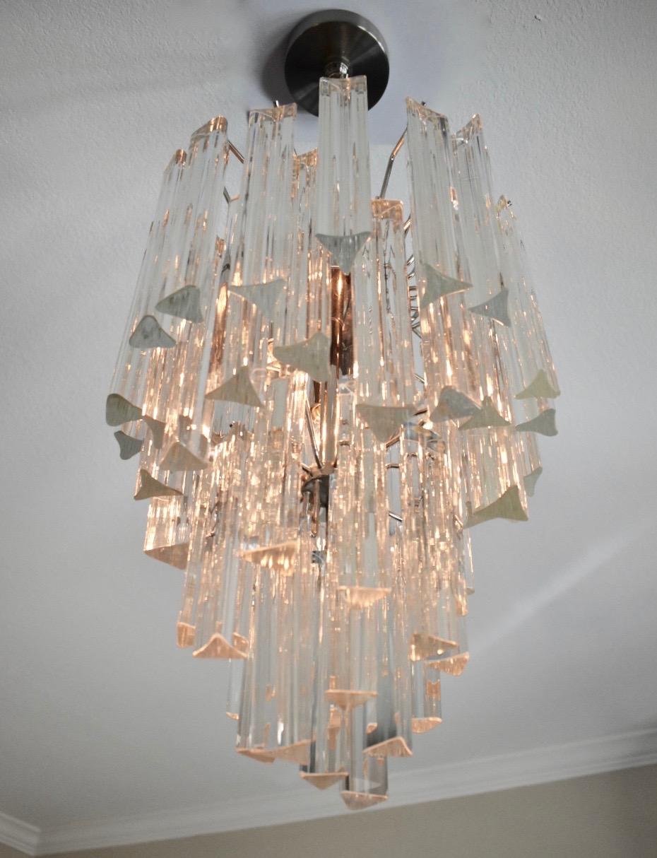 Italian Triedri Crystal Prism Chandelier in the Style of Venini For Sale 6