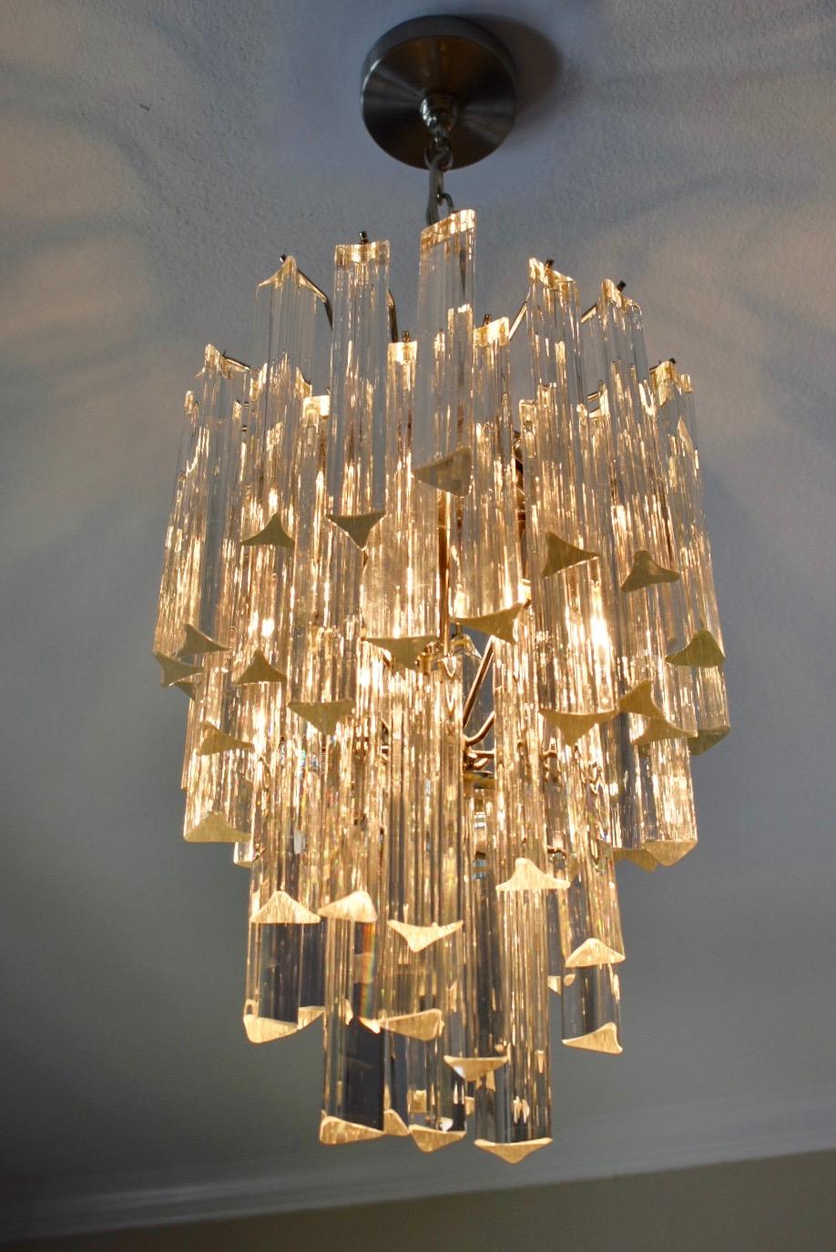 Italian Triedri Crystal Prism Chandelier in the Style of Venini For Sale 8