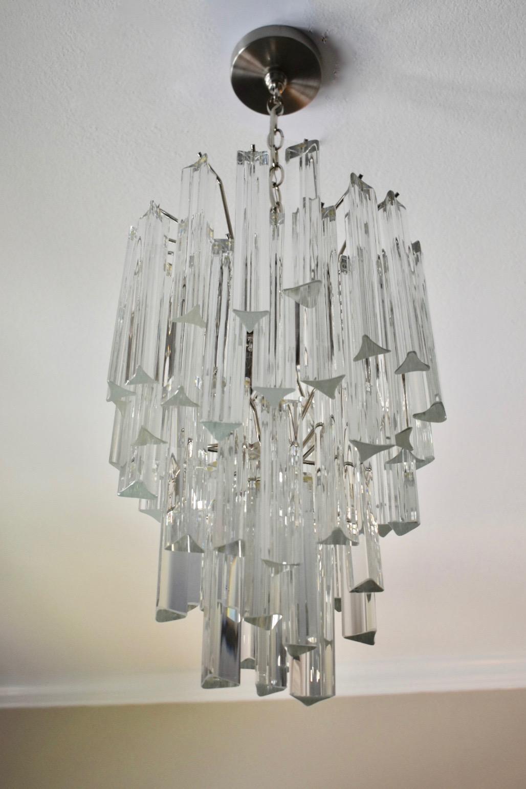 Plated Italian Triedri Crystal Prism Chandelier in the Style of Venini For Sale